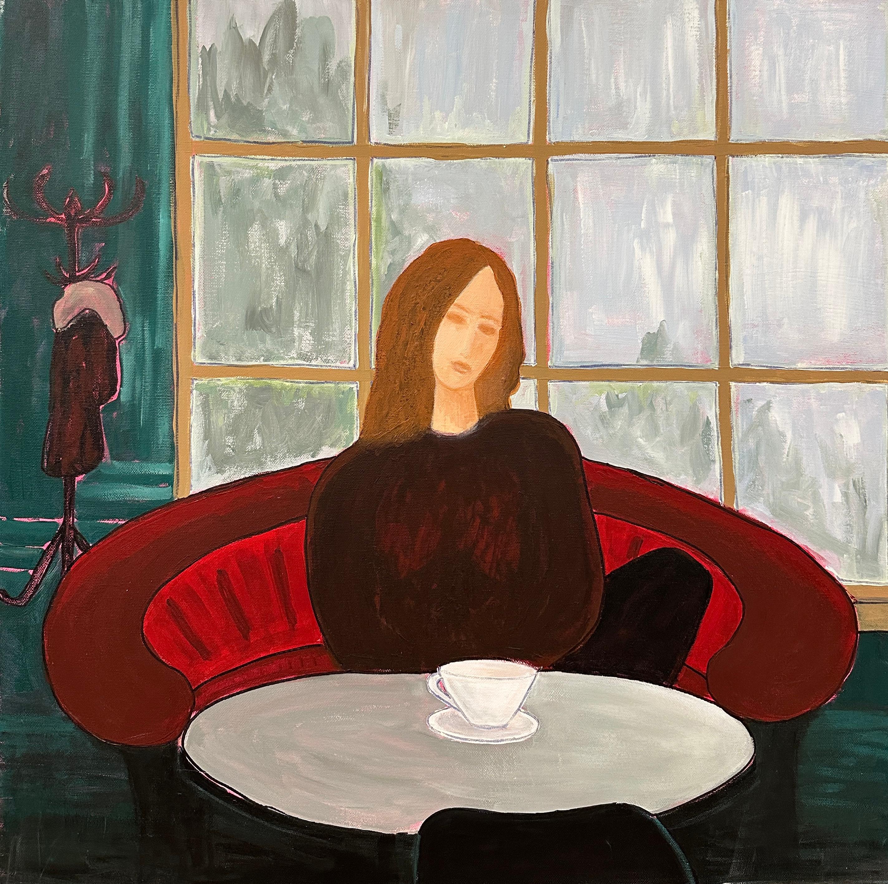 Figurative Painting di Iryna Bondar - Ritratto moderno "Doppio cappuccino