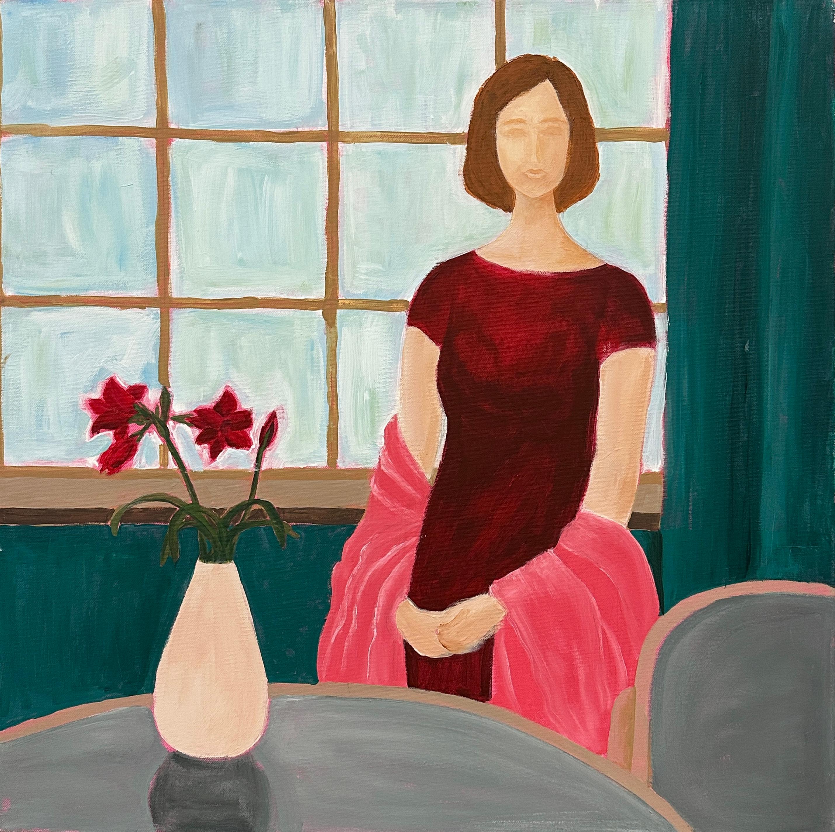 Figurative Painting di Iryna Bondar - Ritratto moderno "La festa indesiderata