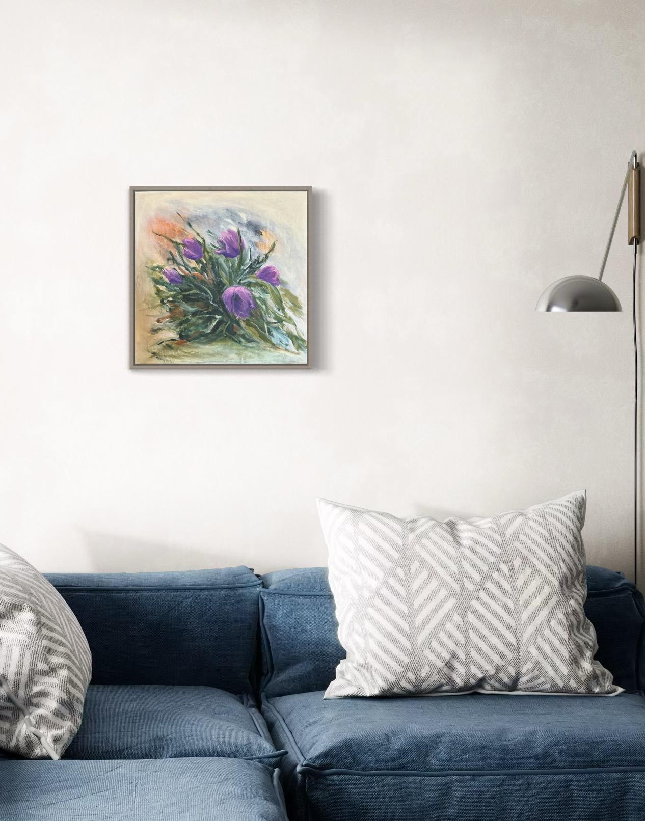 Pasqueflower. Floral  Pinturas originales - Still-Life Painting Gris de Iryna Bondar