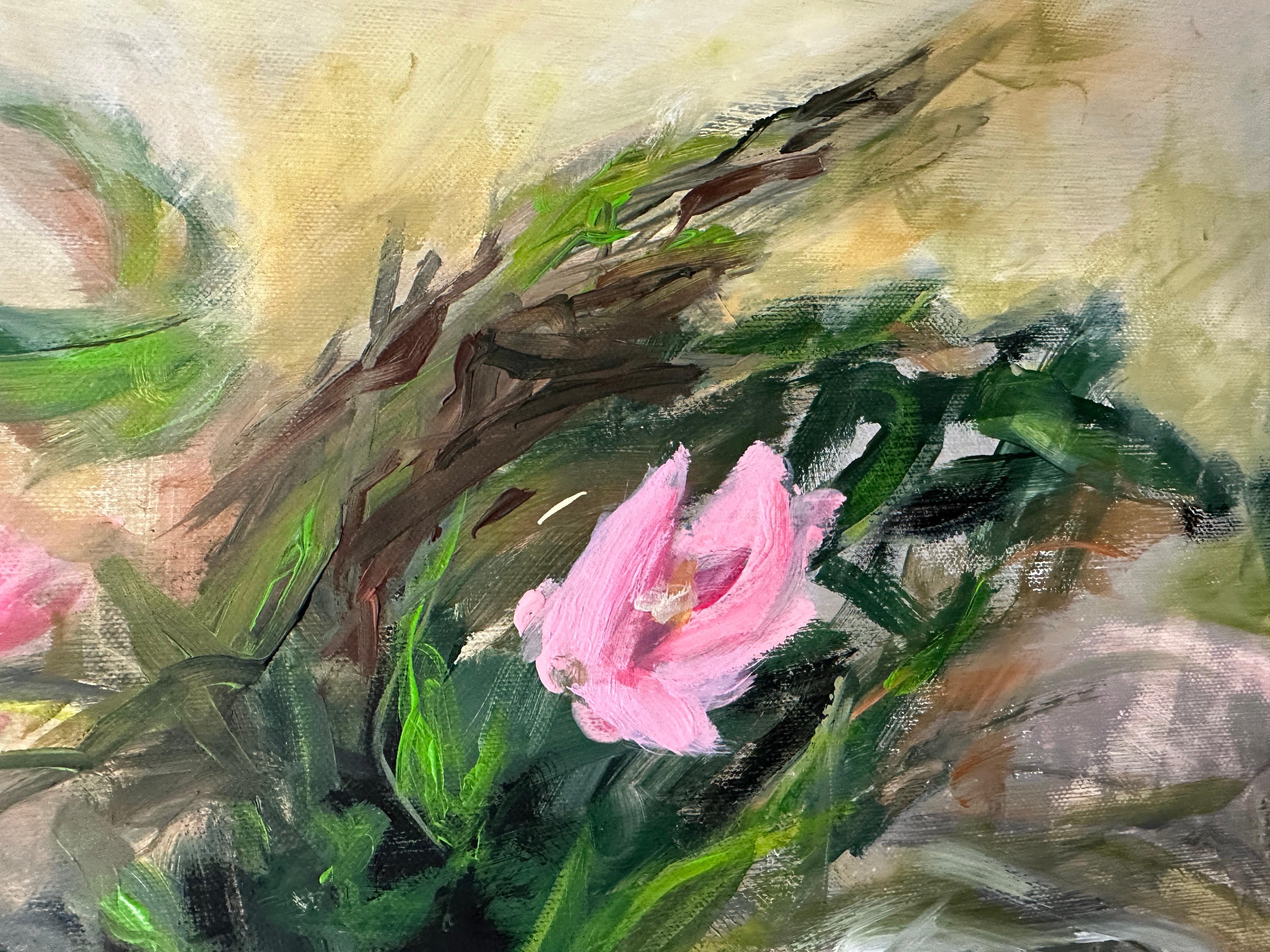 Primeln. Blumen  Original-Gemälde (Braun), Still-Life Painting, von Iryna Bondar