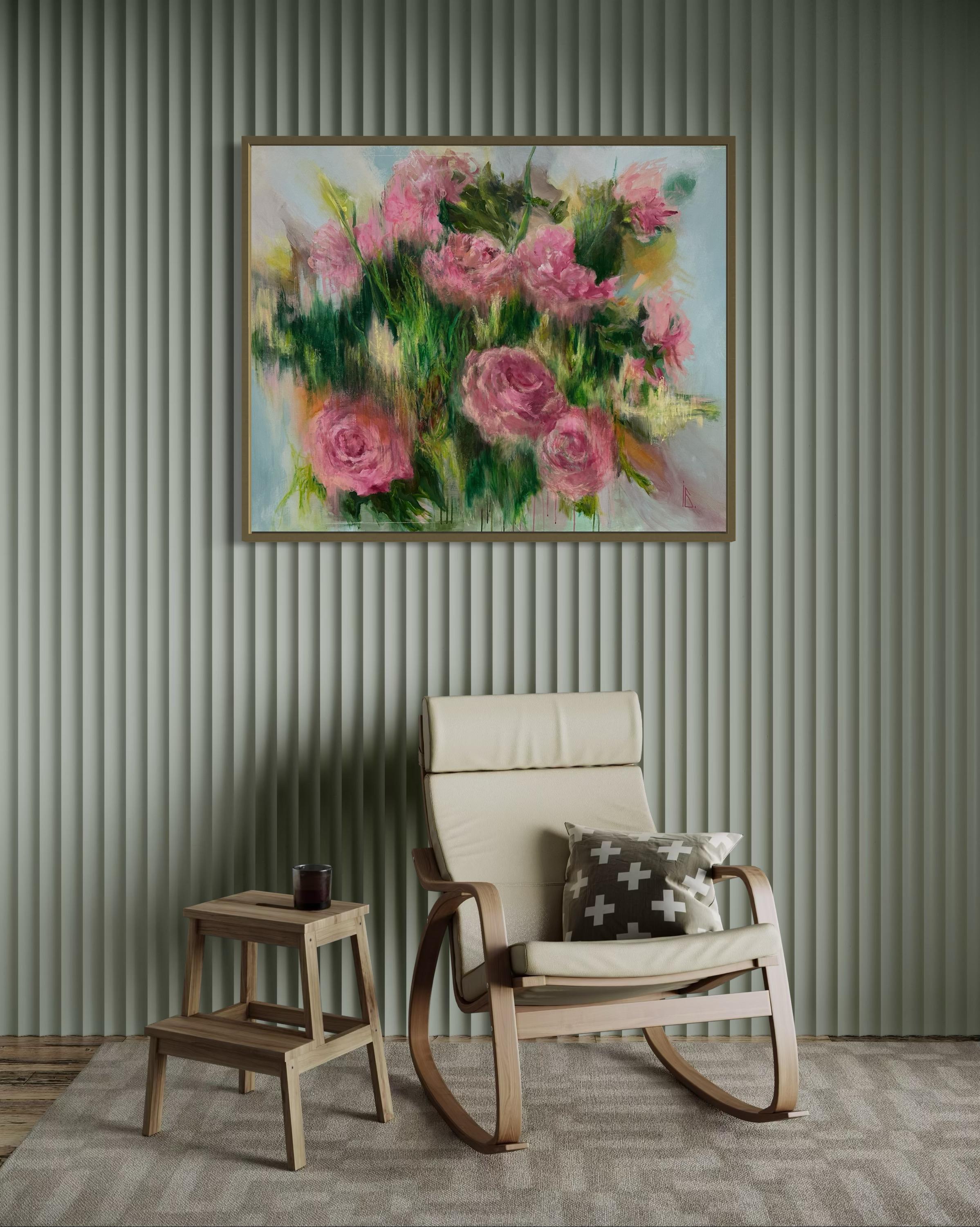 Le rose e la vibrazione dello spazio - Still-Life Painting Marrone di Iryna Bondar