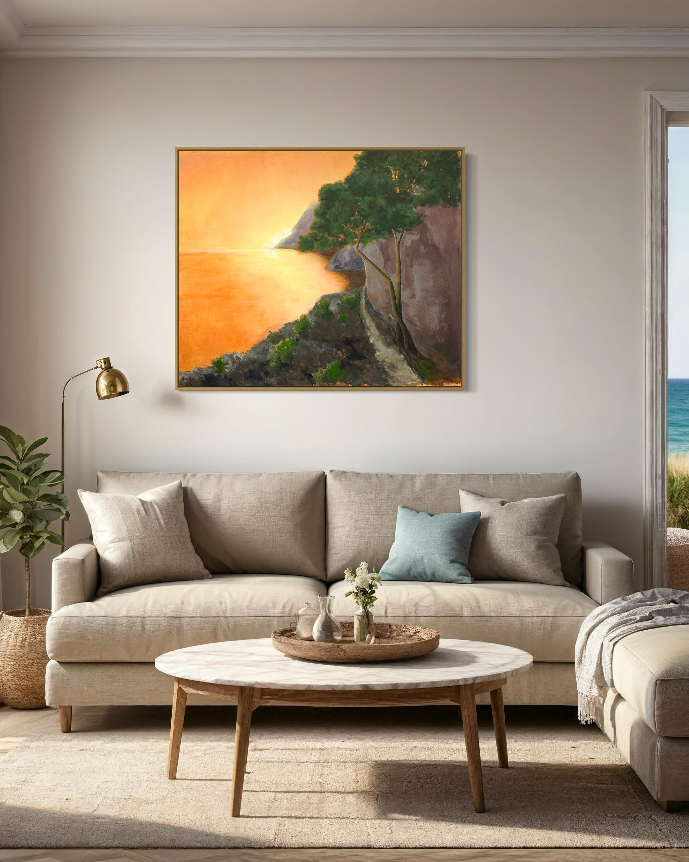Il cammino verso il sole - Landscape Painting Nero di Iryna Bondar