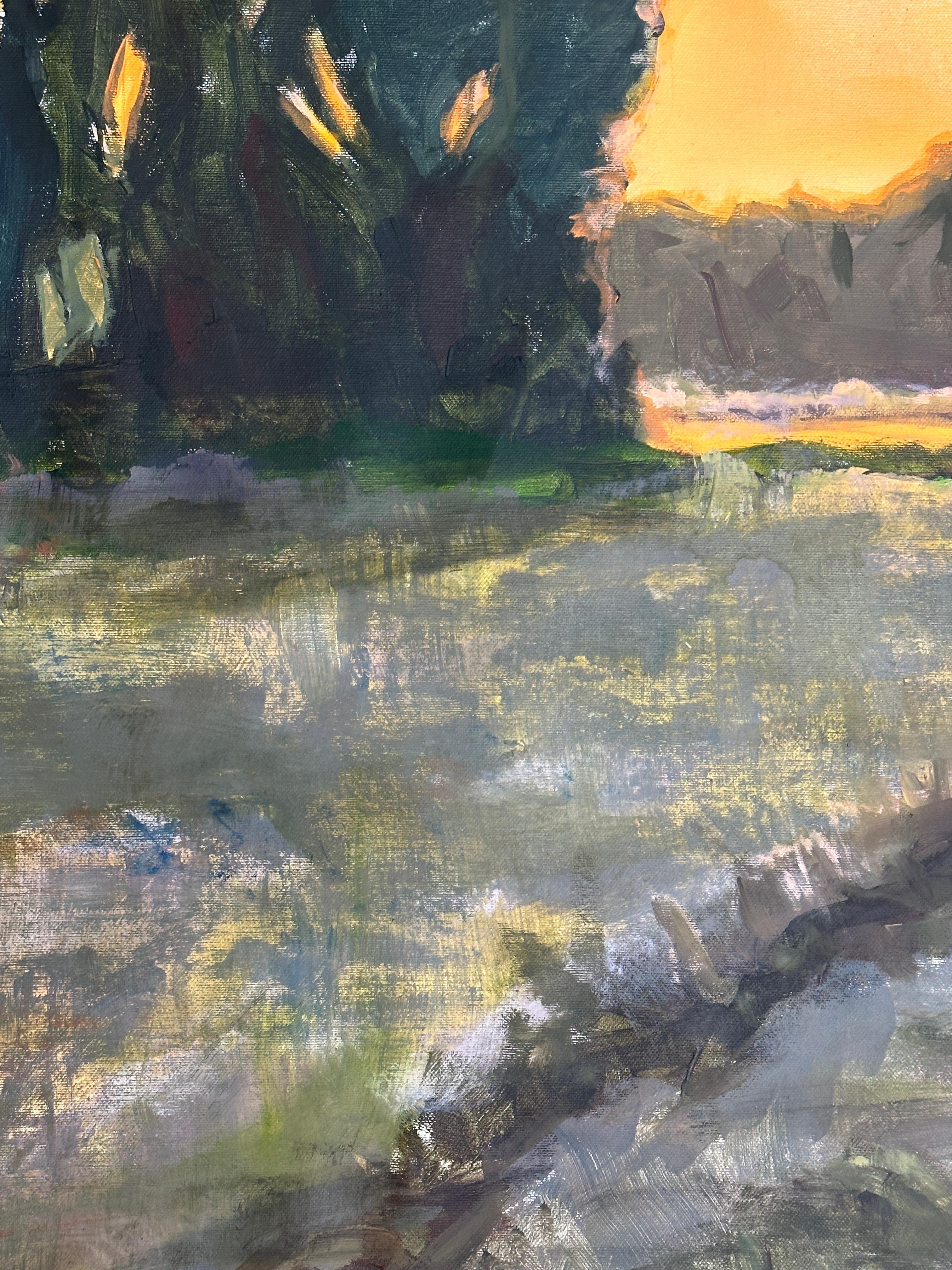 Al fiume - Landscape Painting Grigio di Iryna Bondar