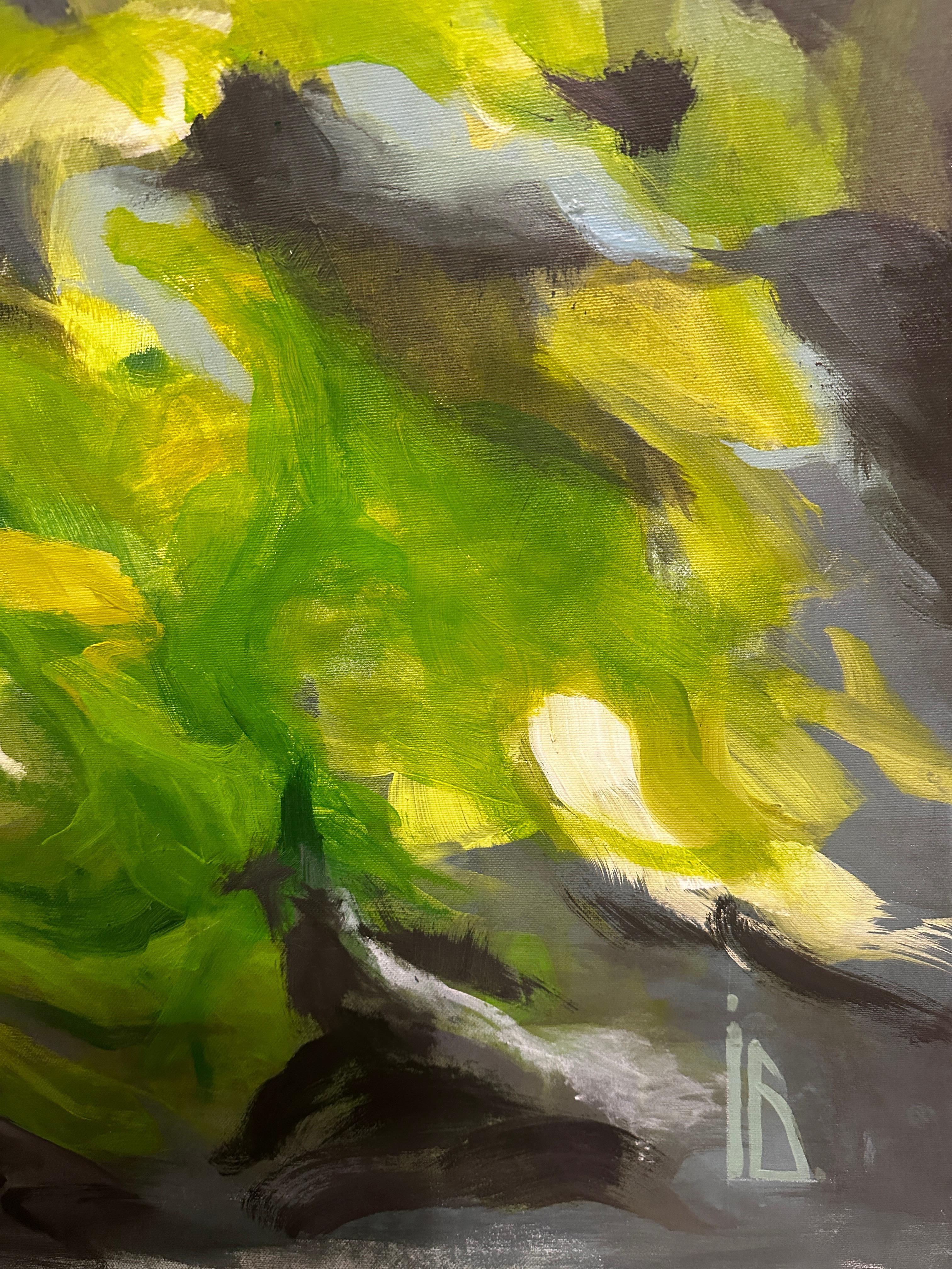 White Drops on Emerald - Contemporary Painting by Iryna Bondar