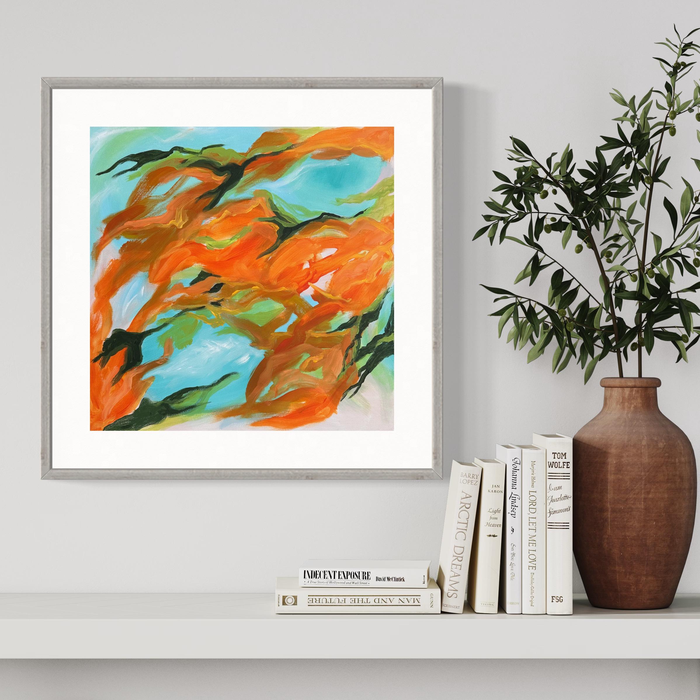 
Si ha l'impressione che se si rovesciano accidentalmente dei barattoli di vernice arancione e verde, la fortuna vuole che si crei un capolavoro! Bright Winter cherry parla di questo, di immaginazione senza limiti e di libertà interiore.