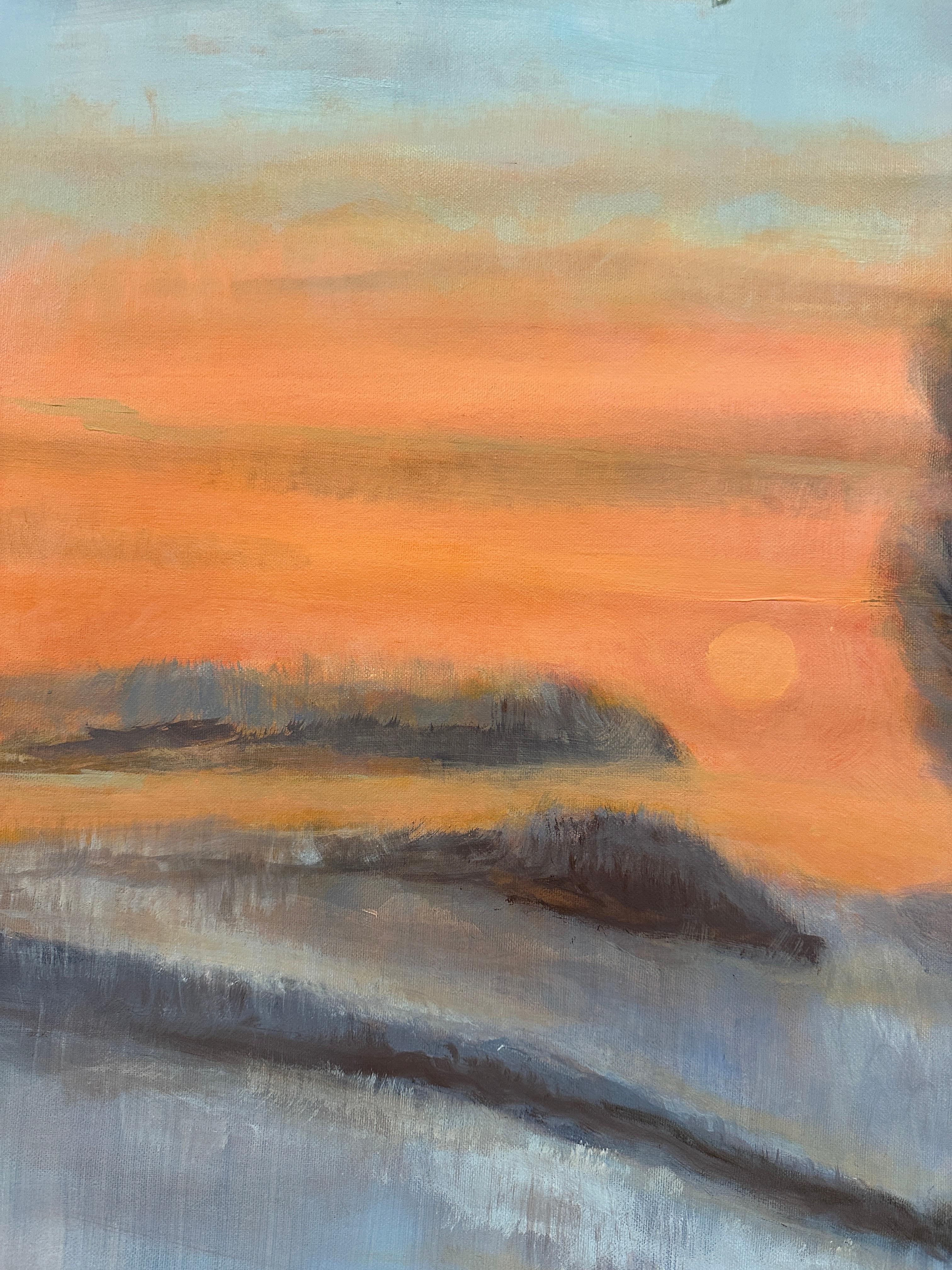 Winterabend.   Original-Gemälde (Braun), Landscape Painting, von Iryna Bondar