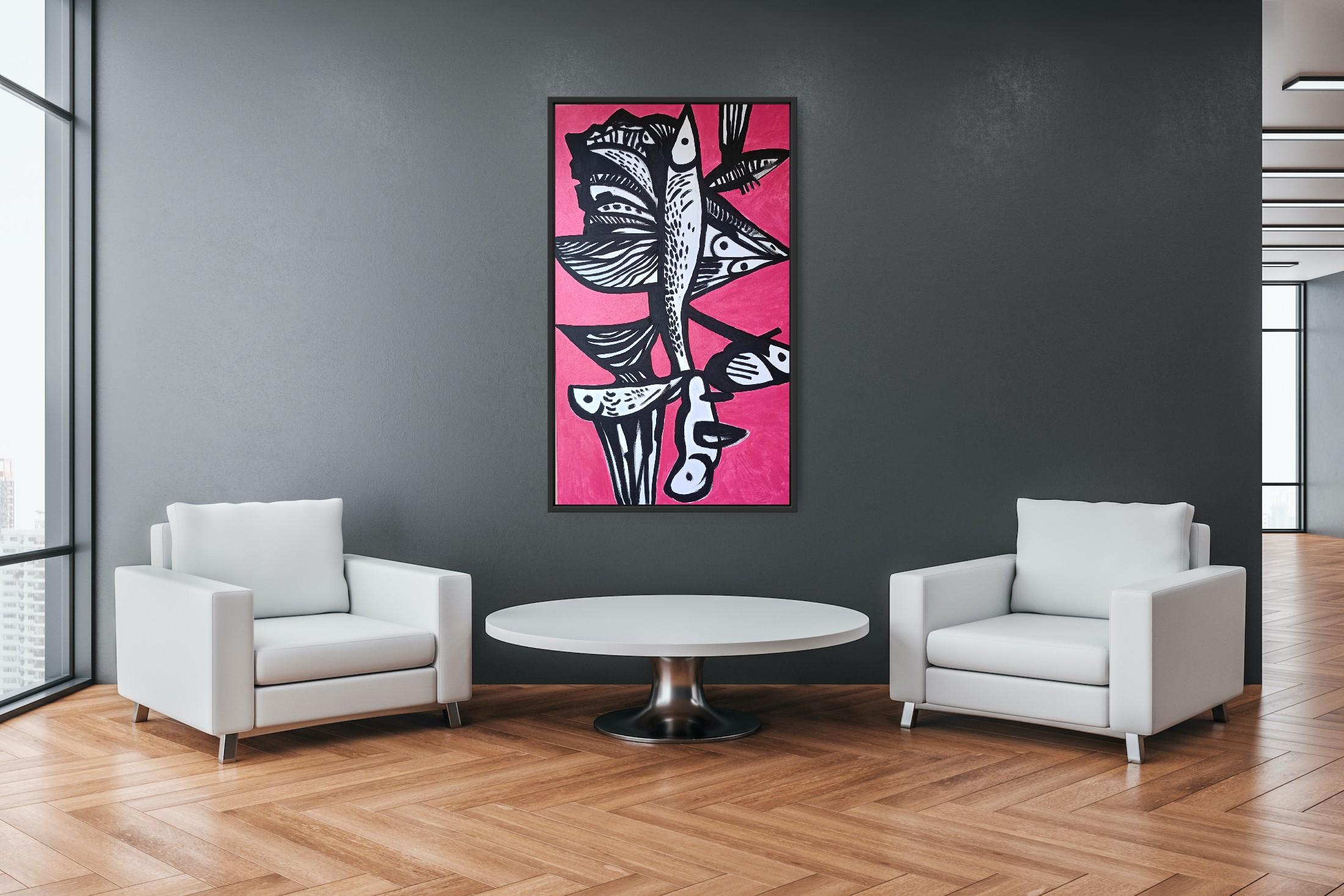 Das menschliche Ego (Pink), Figurative Painting, von Iryna Burda