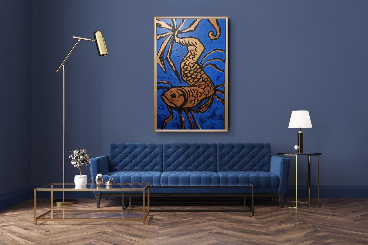 Ich bin es leid, ein Goldfisch zu sein (Blau), Abstract Painting, von Iryna Burda