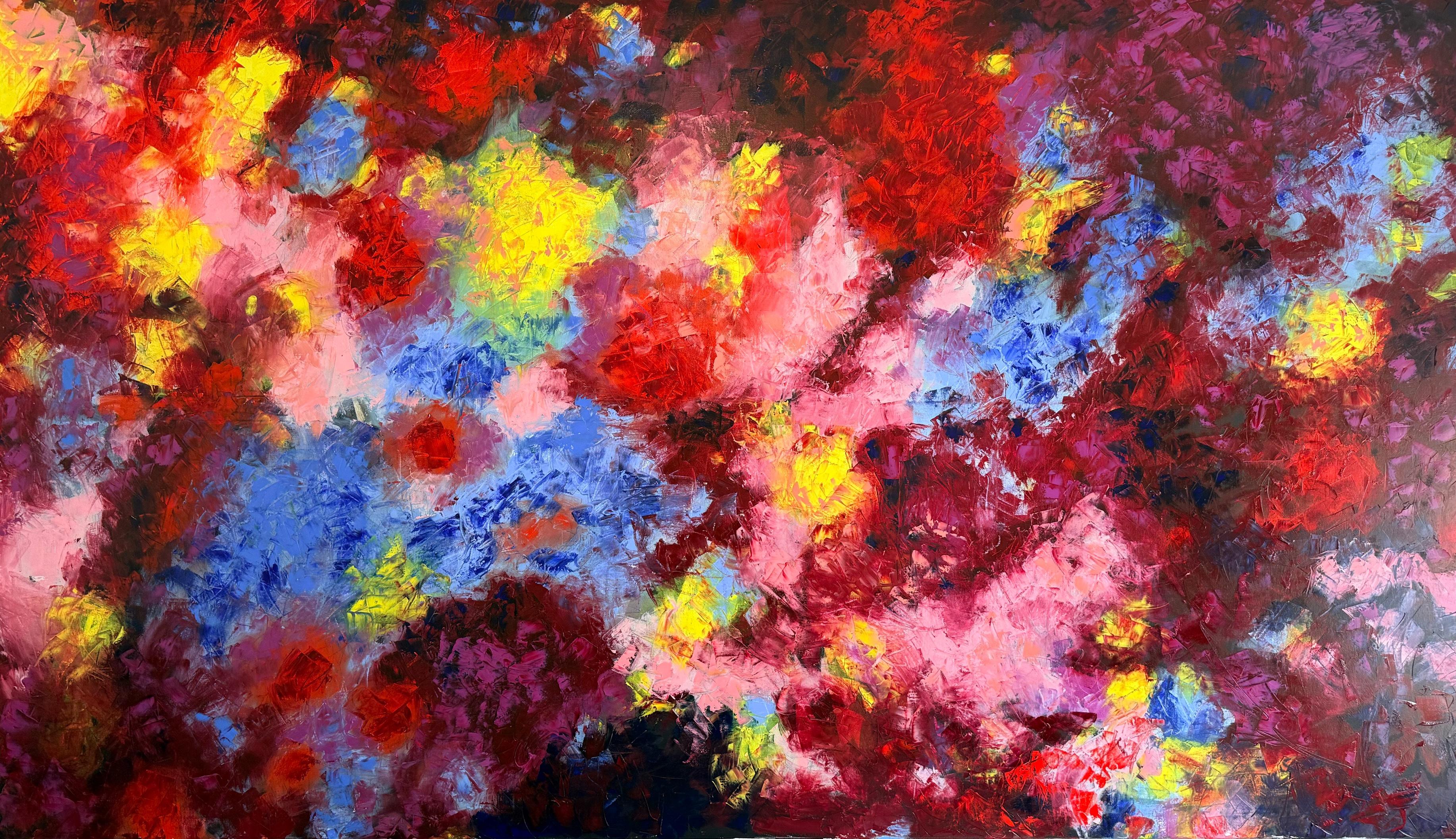 Iryna Iskra Abstract Painting - "Burgundy, blue and yellow"