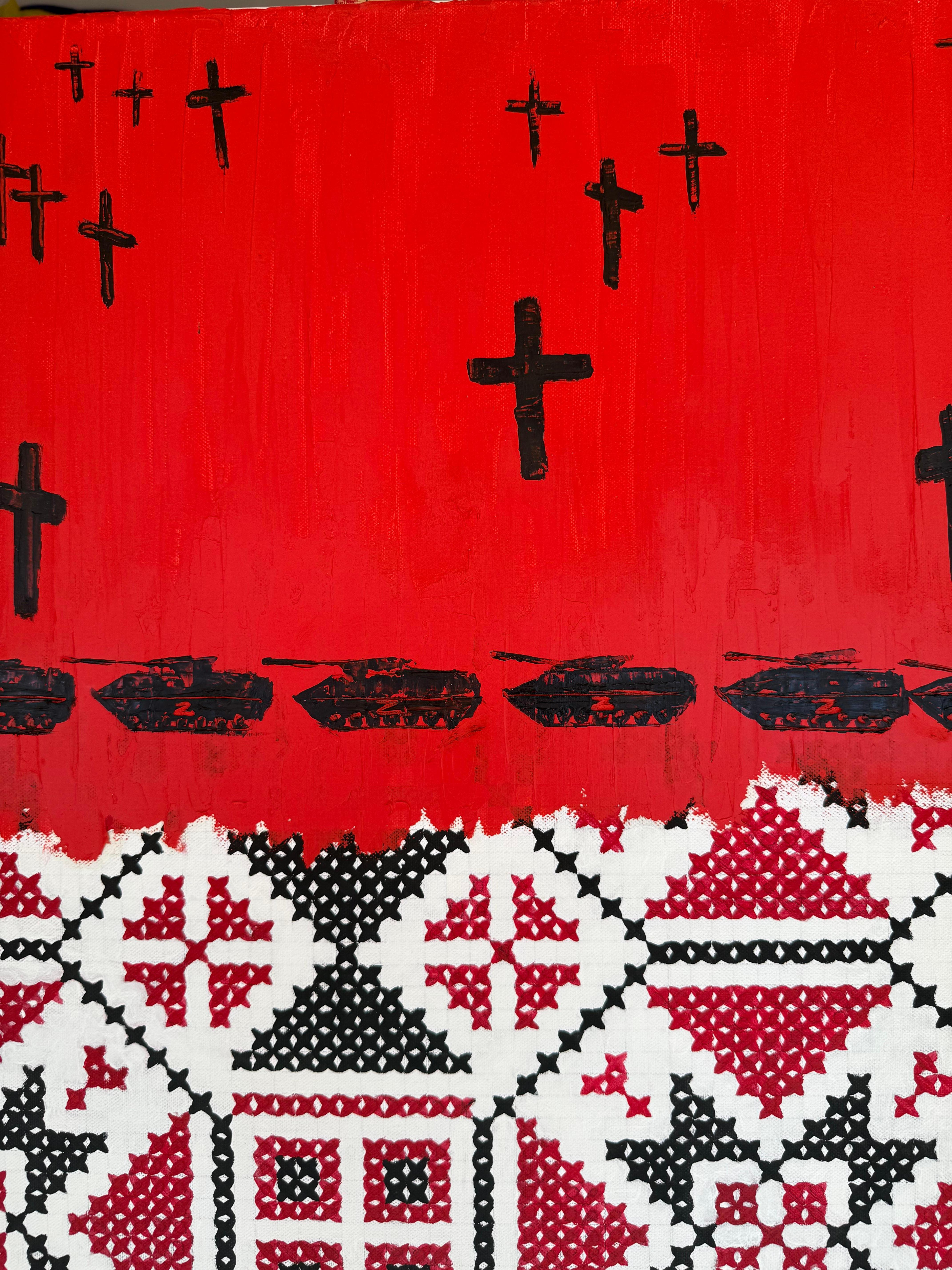 Das Gemälde wurde als Reflexion über die russische Invasion in der Ukraine gemalt.