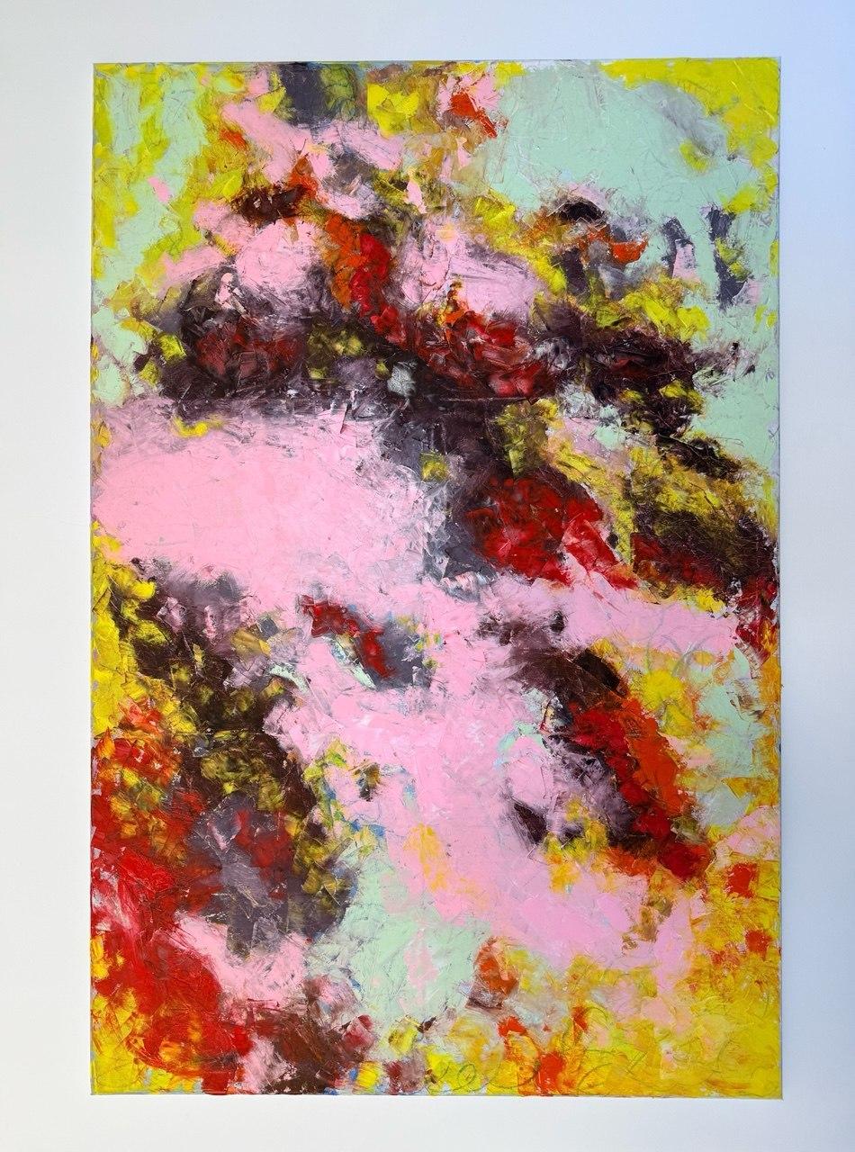 Iryna Iskra Abstract Painting - "Pink, brown and yellow"