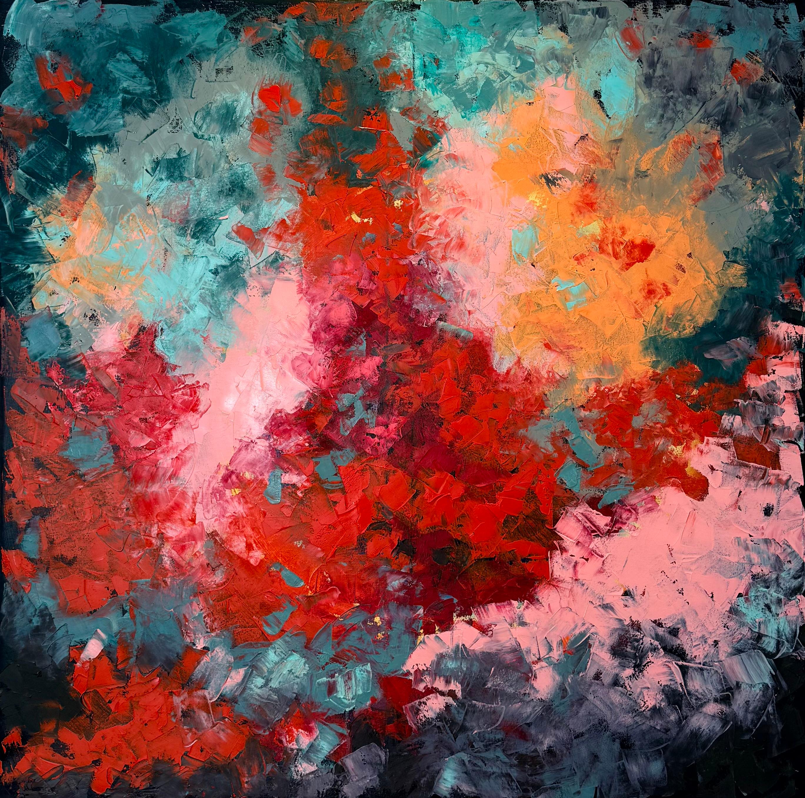 Iryna Iskra Abstract Painting – "Rot auf Schwarz 3"