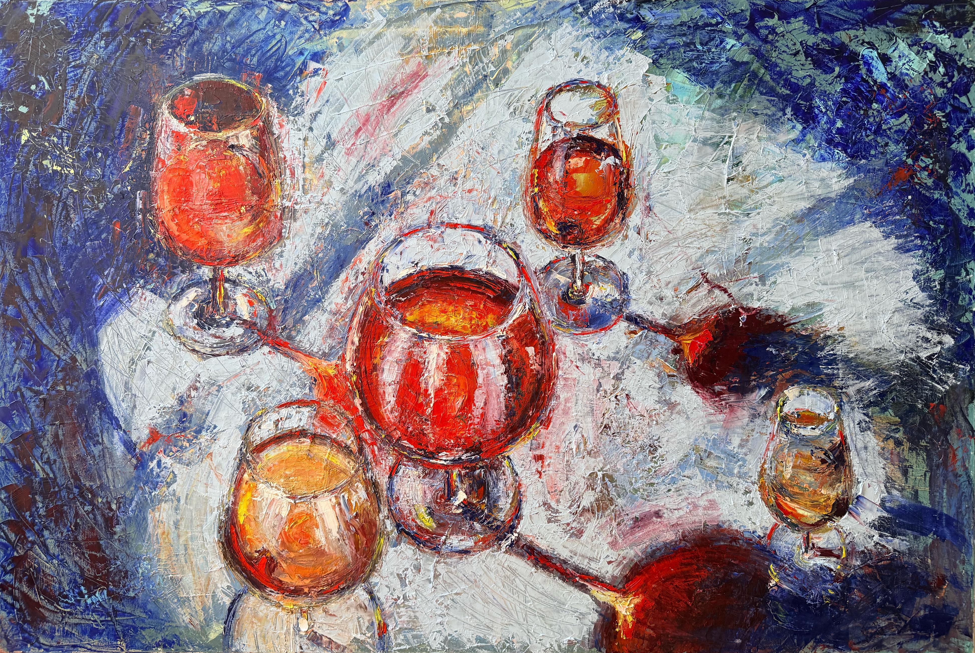 Iryna Iskra Still-Life Painting - "Red wine"