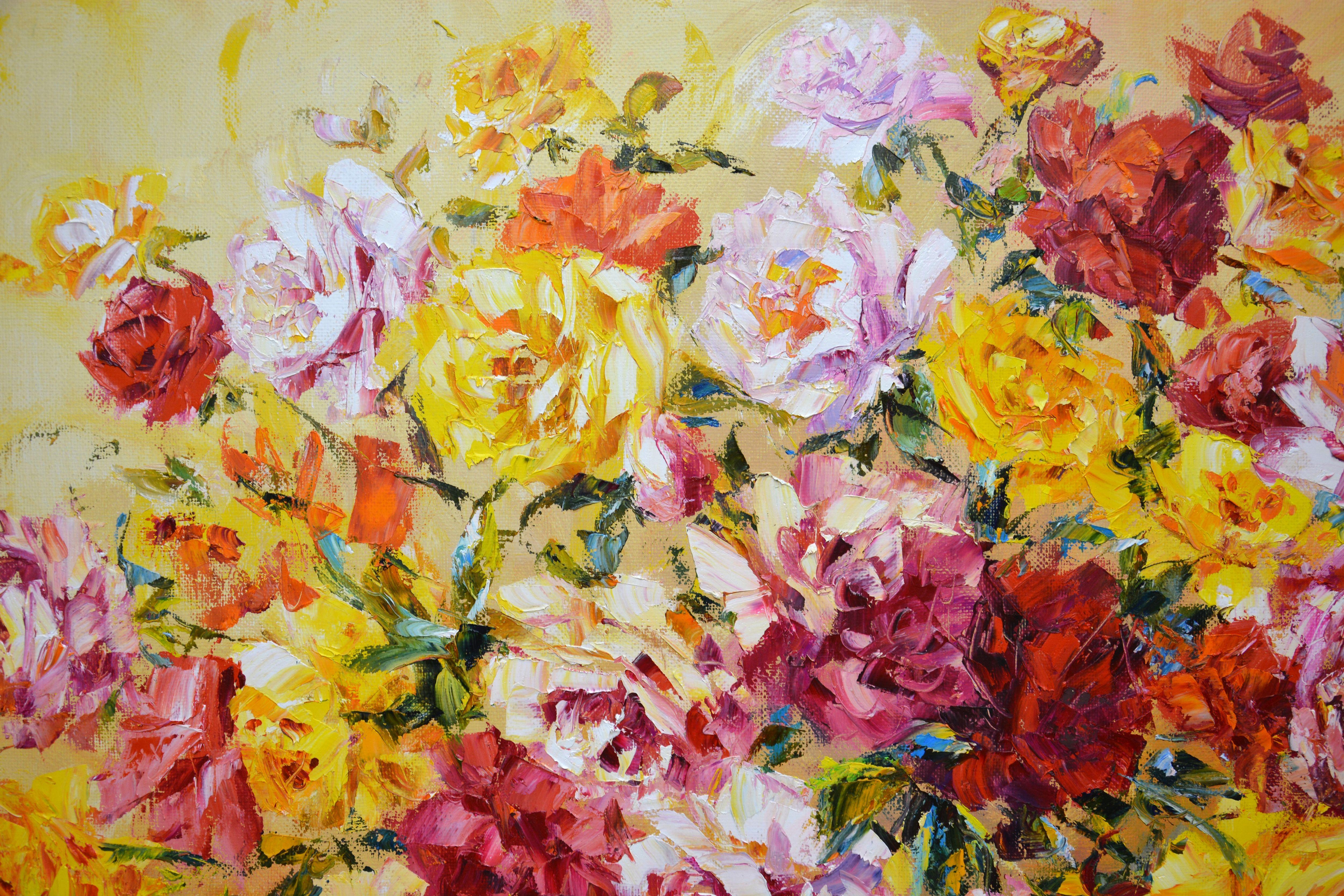 Un gran ramo de rosas, Pintura, Óleo sobre lienzo en venta 1