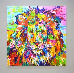 Un lion - Portrait d'animal Pop Art coloré - Peinture d'intérieur en acrylique