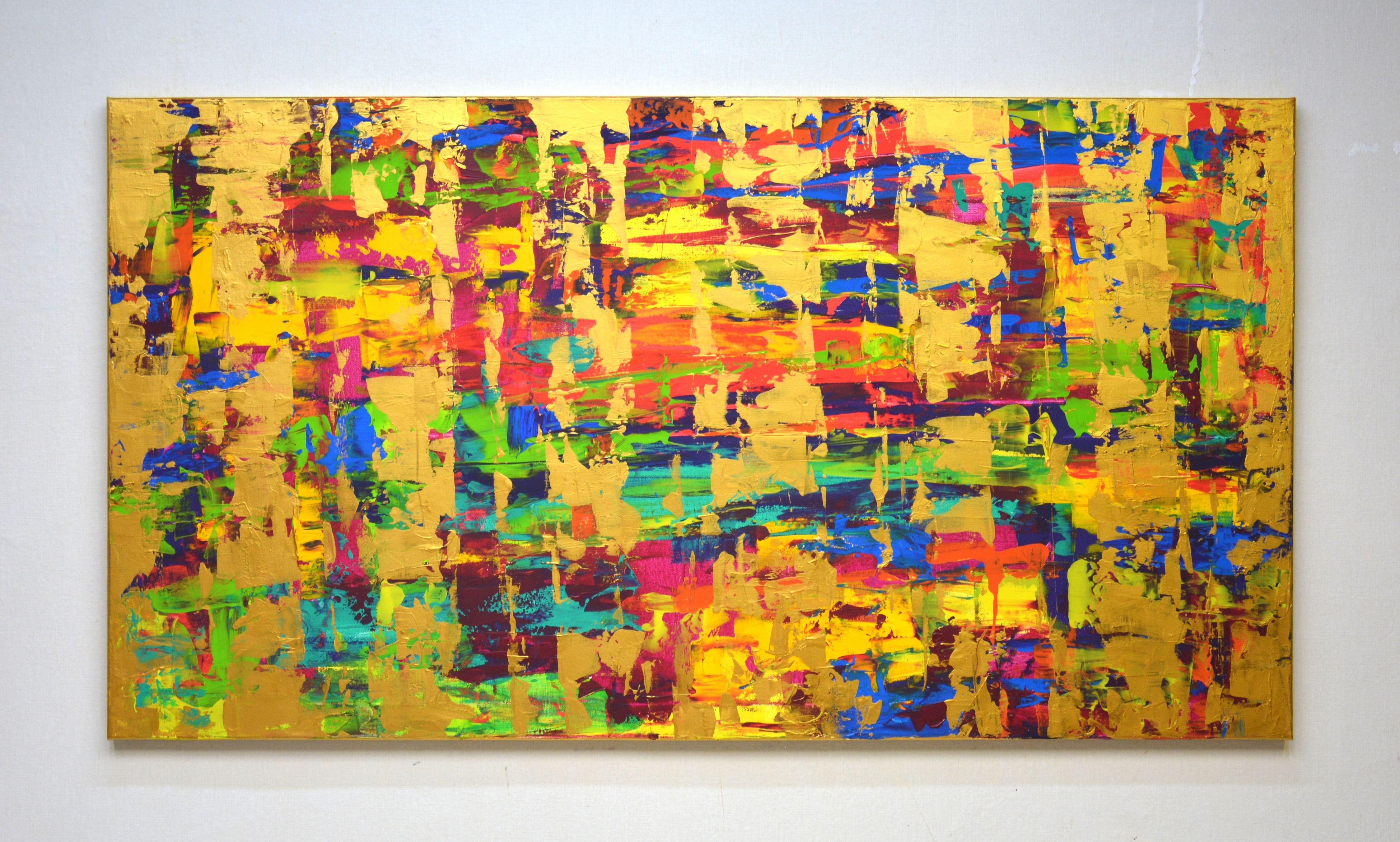 Abstract expression with gold., Painting, Acrylic on Canvas For Sale 1