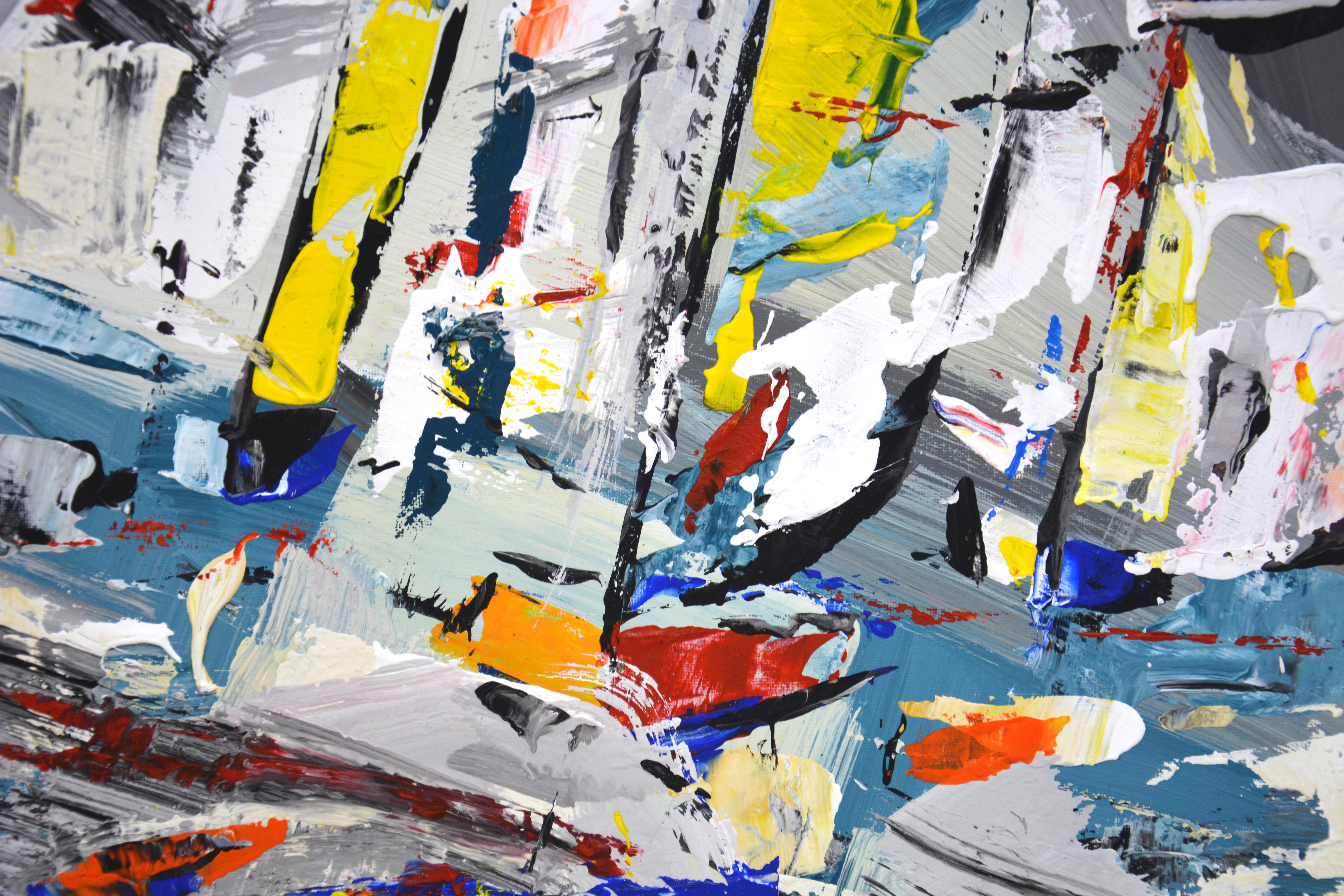 Abstract Regatta 2. The design is filled with light. The details balance each other perfectly. This is a unique modern acrylic abstract that can become an accent in any modern interior. The work is filled with the energy of inspiration, the movement