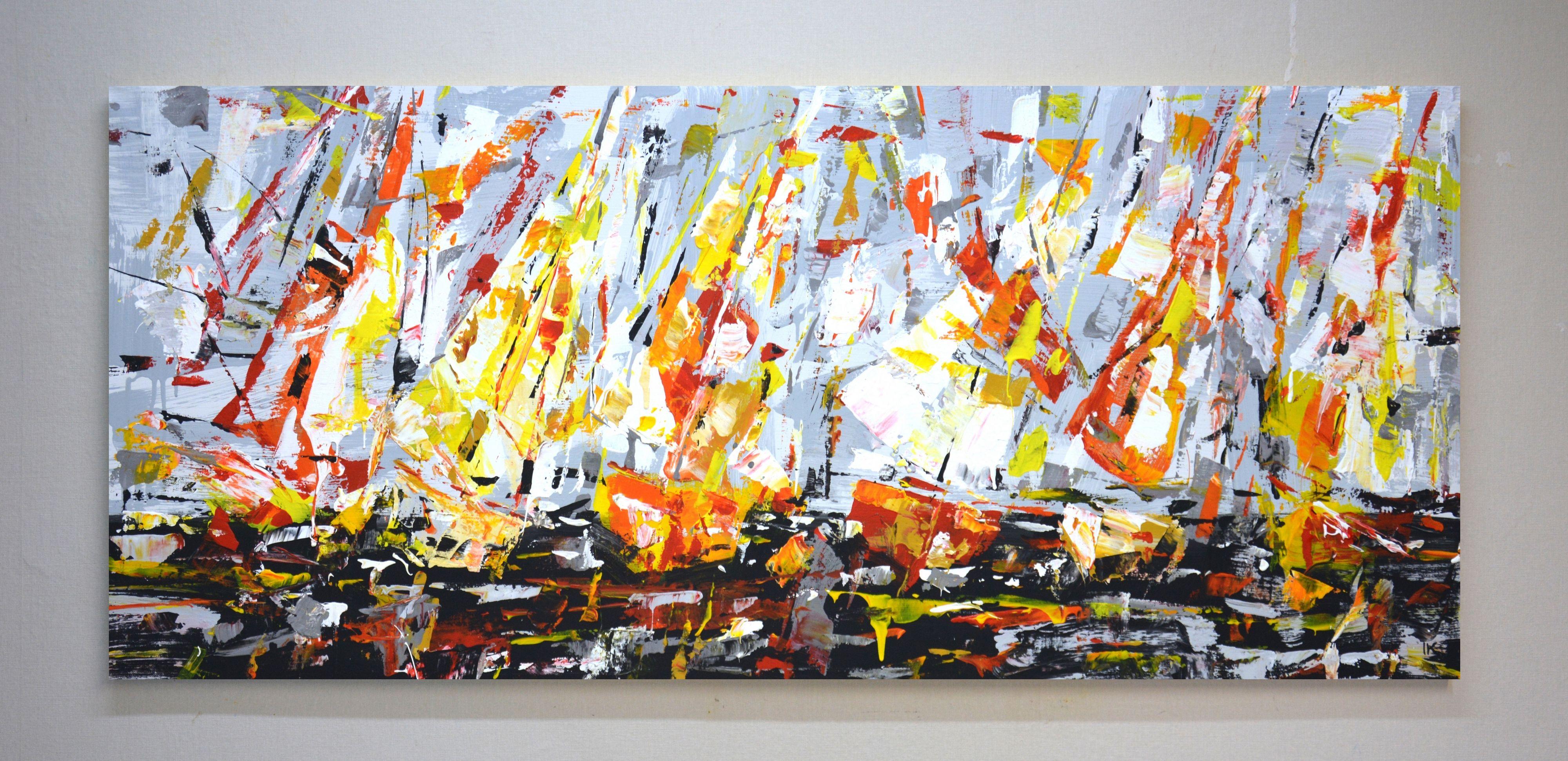 Abstract regatta 3., Painting, Acrylic on Canvas - Beige Abstract Painting by Iryna Kastsova