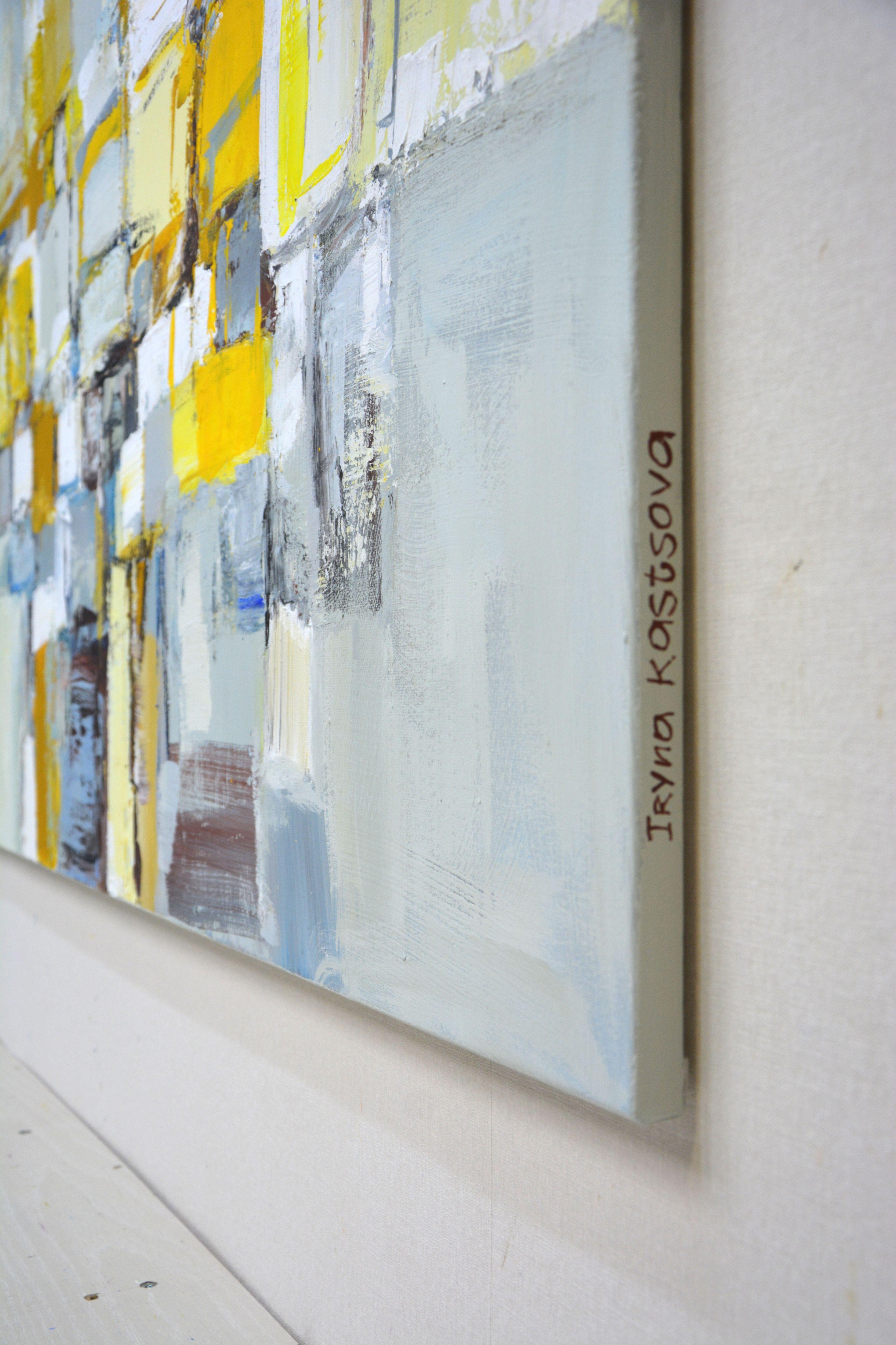 Astrazione 2021. Il movimento artistico è infuso di luce. La combinazione di colori: grigio e giallo, trasmette un messaggio di forza e speranza che è persistente e stimolante. Linee, forme e texture aggiungono movimento a una superficie 2D. I