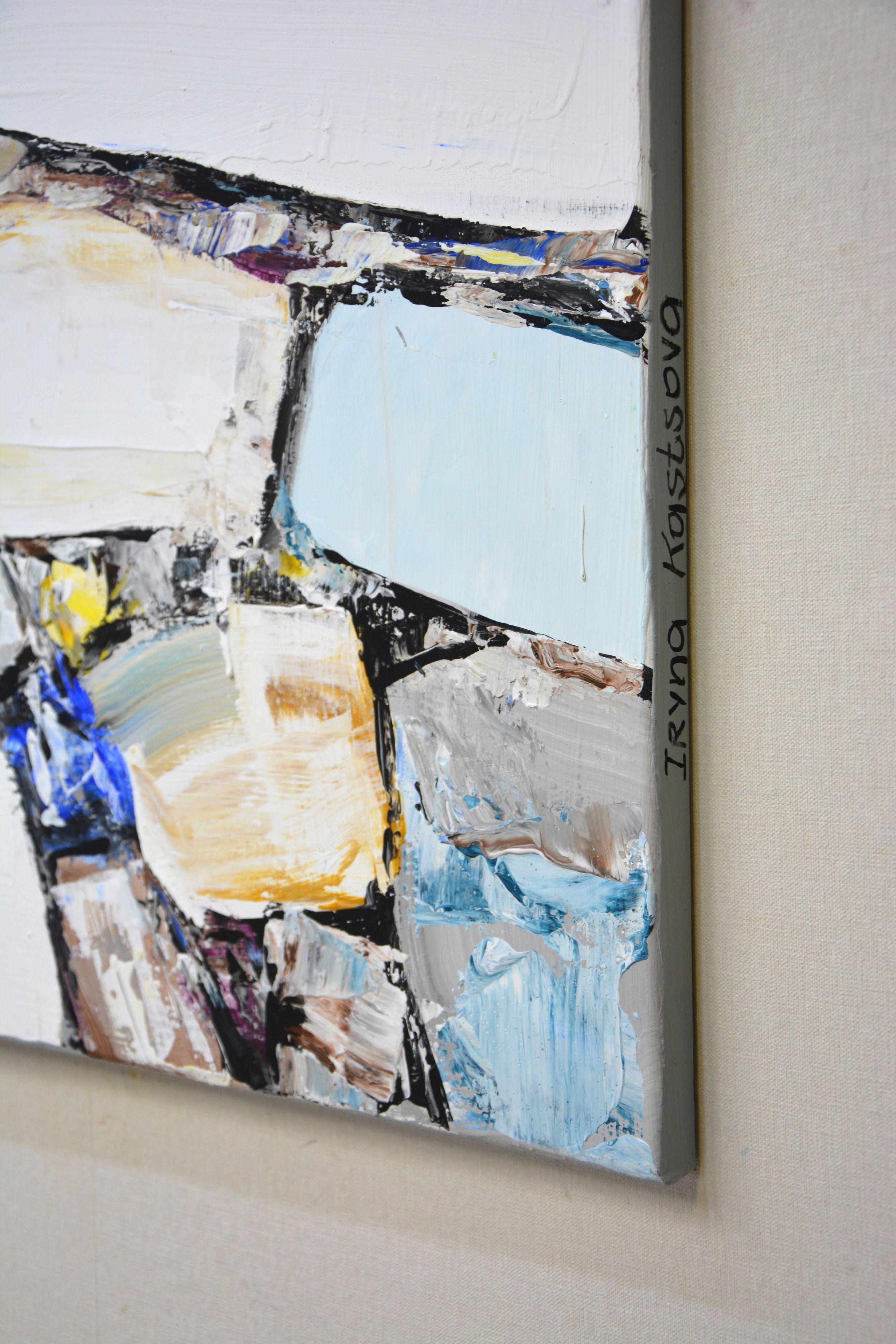 Abstraction 99. This is a modern unique acrylic abstraction that can become an accent in any modern interior. Lines, shapes, texture give the surface movement. The details balance each other perfectly. Gray, ocher, light blue palette harmonizes well