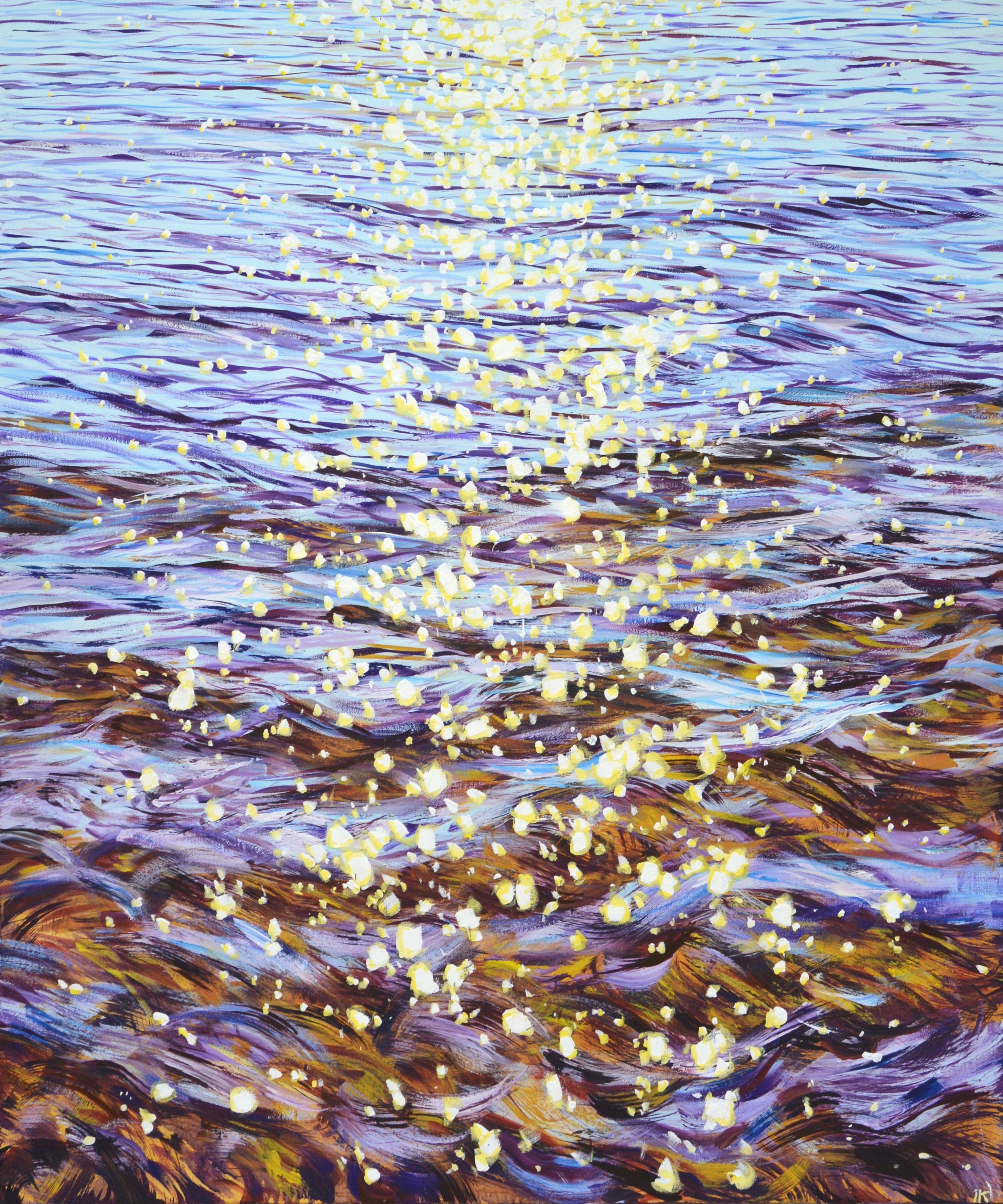 Awakening. Glare on the water. The shine of the ocean, small waves, blue water, the glare of the sun on the water create an atmosphere of relaxation and romance. Realism. Impressionism Part of a permanent series of seascapes. The picture is of high