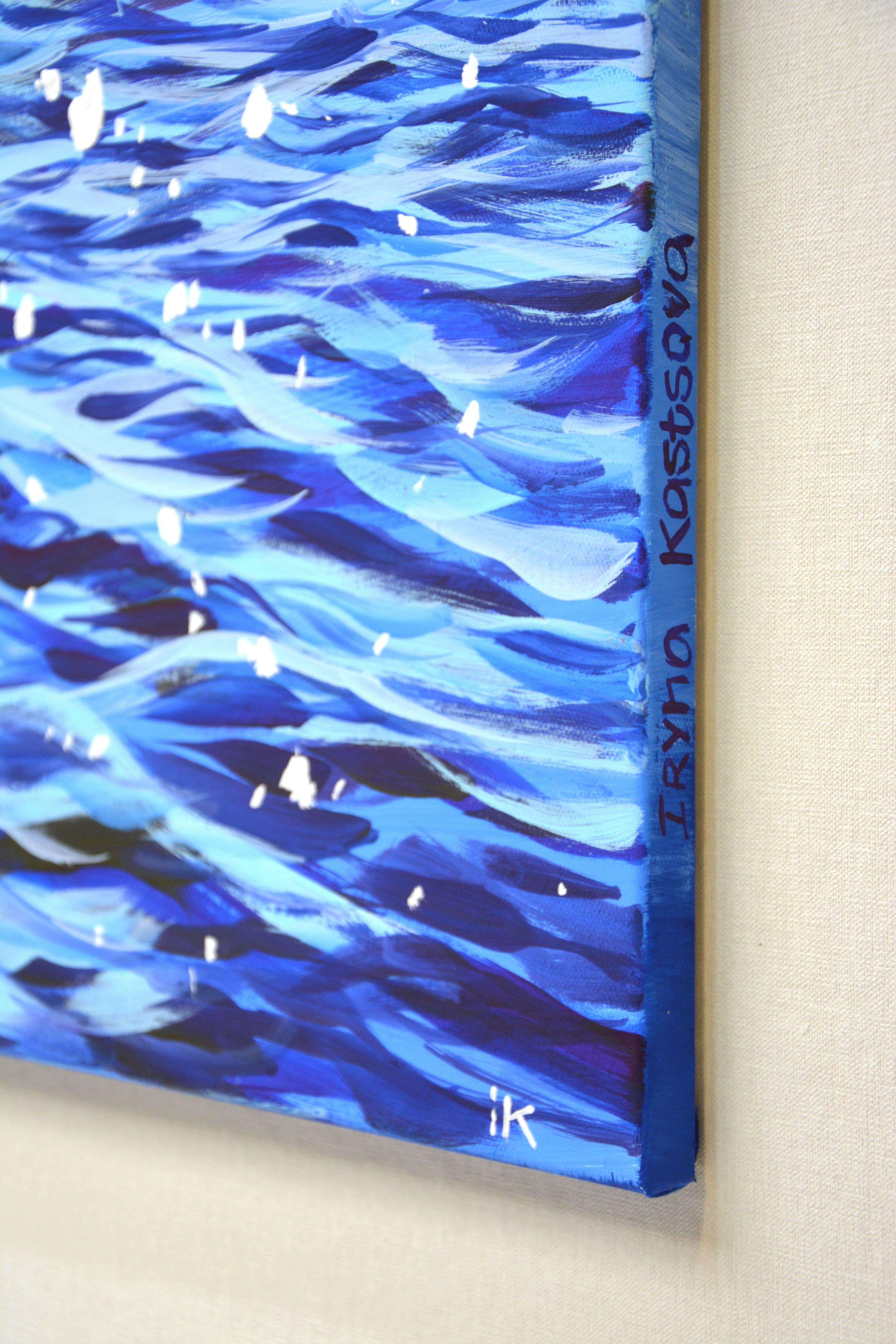 L'océan bleu. Peinture, acrylique sur toile, Glare. en vente 2