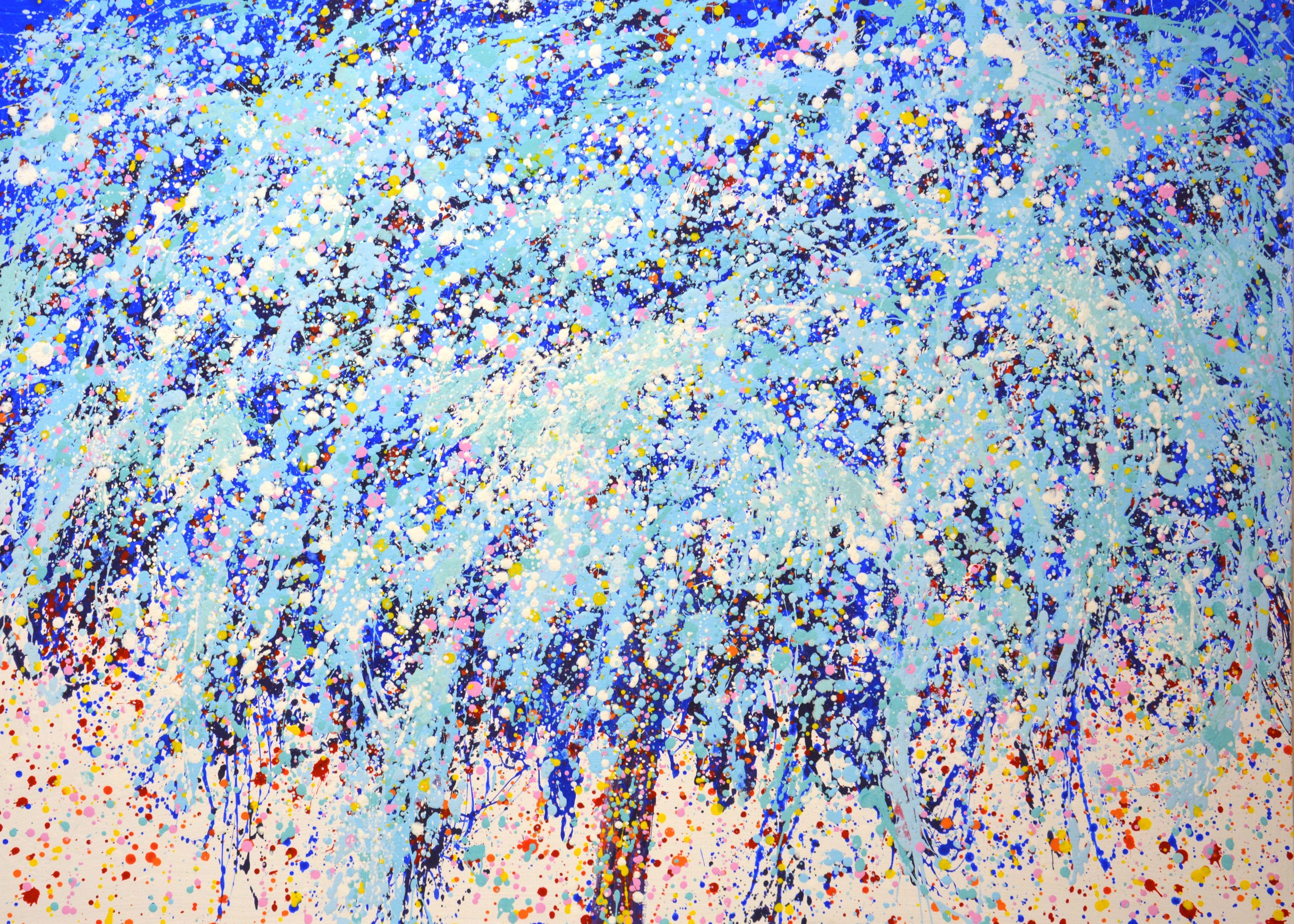 Blue tree 2. Acrylic paints of blue, violet, cyan splashed and splashed, creating a feeling of movement and beautiful life, feng shui. Colors create an atmosphere of relaxation, harmony and romance. Expressionism. By creating this canvas, the artist