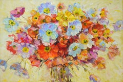 Blumenstrauß. Mohnblumen, Gemälde, Öl auf Leinwand
