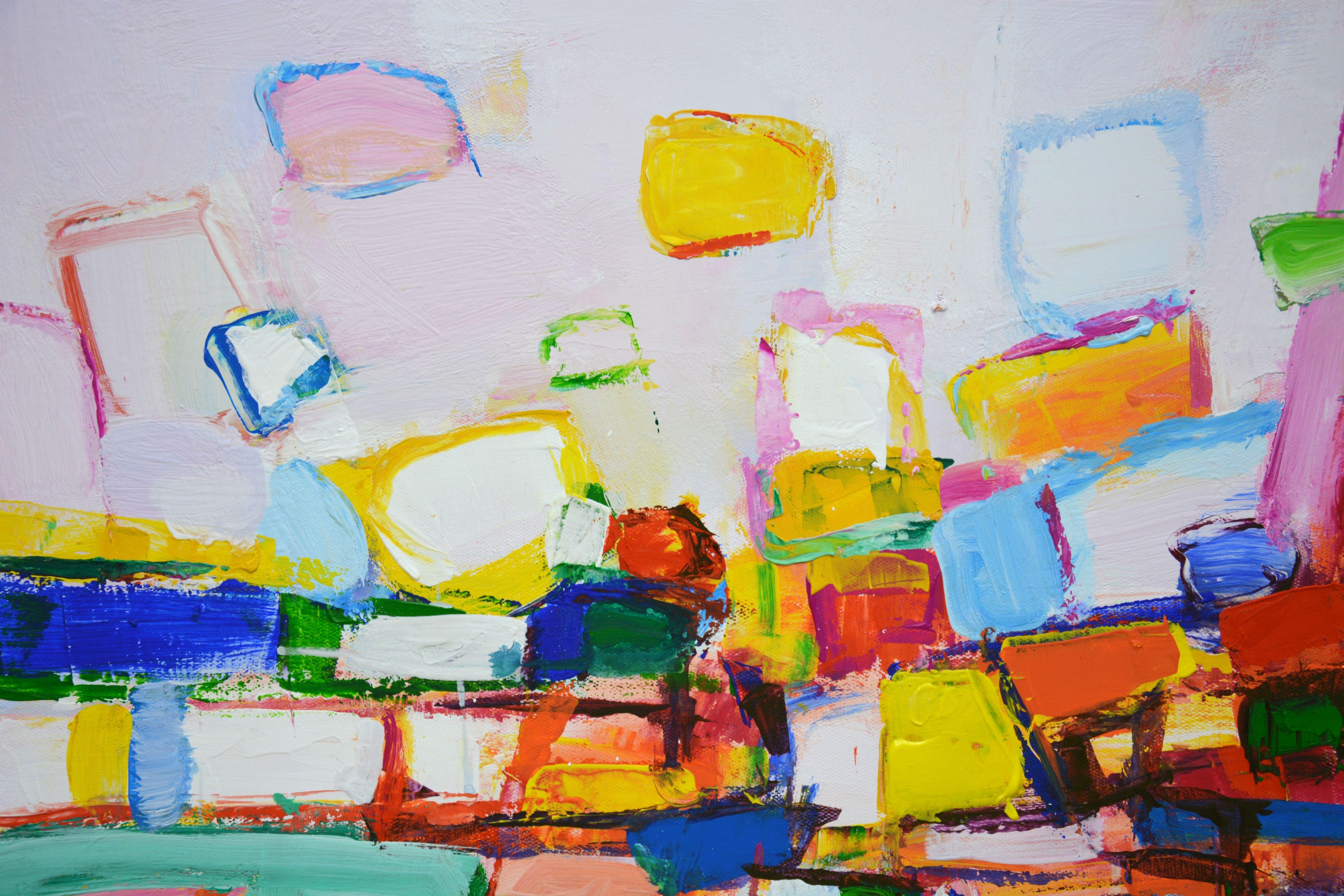 Stato d'animo luminoso, Pittura, Acrilico su tela - Abstract Painting Grigio di Iryna Kastsova