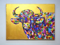 Bull on gold 2 - Pop Art Colorful Interior Animal Painitng