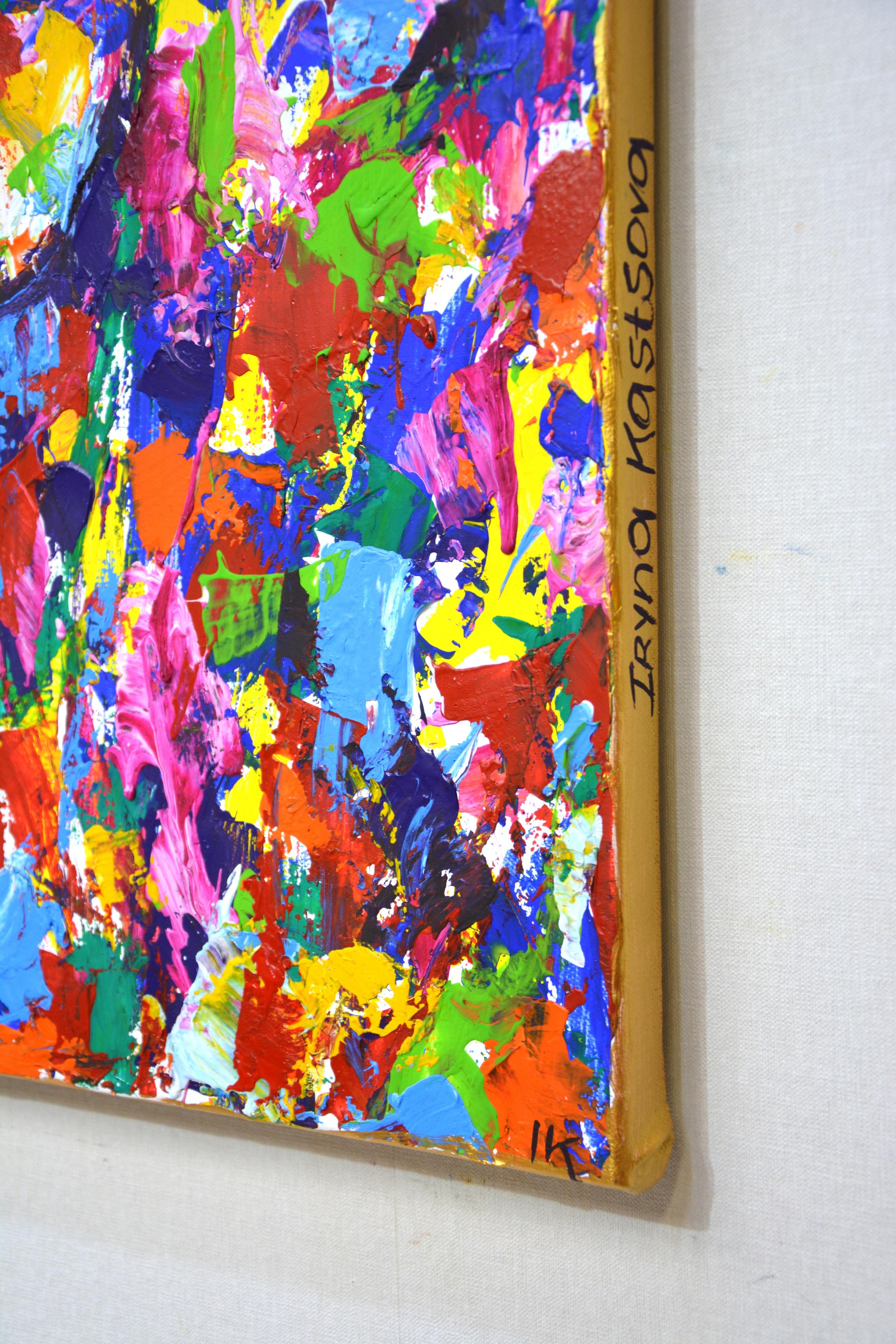Stier auf Gold 2 - Pop Art Buntes Interieur Tiermalerei (Pop-Art), Painting, von Iryna Kastsova