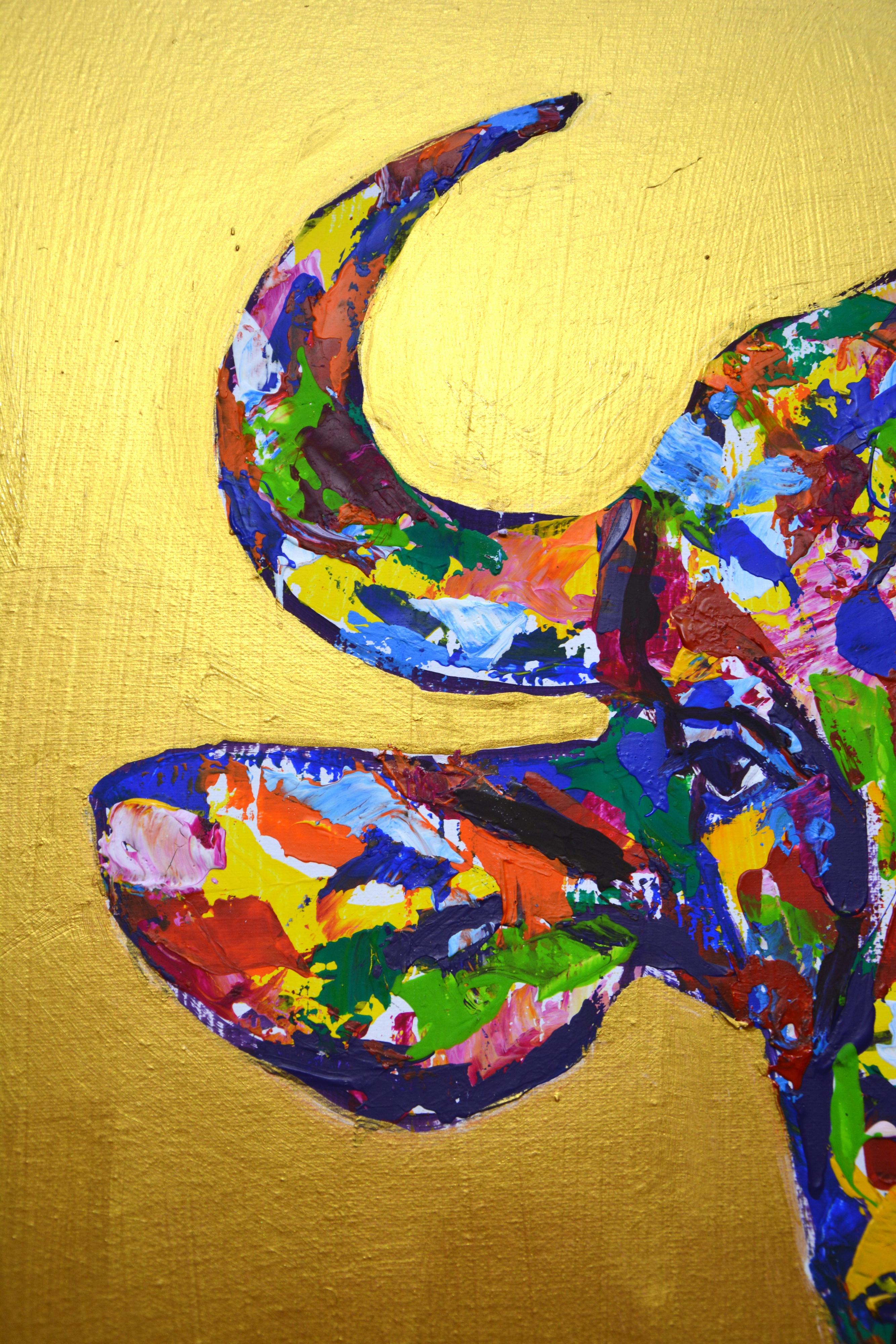 Stier auf Gold 2 - Pop Art Buntes Interieur Tiermalerei im Angebot 1