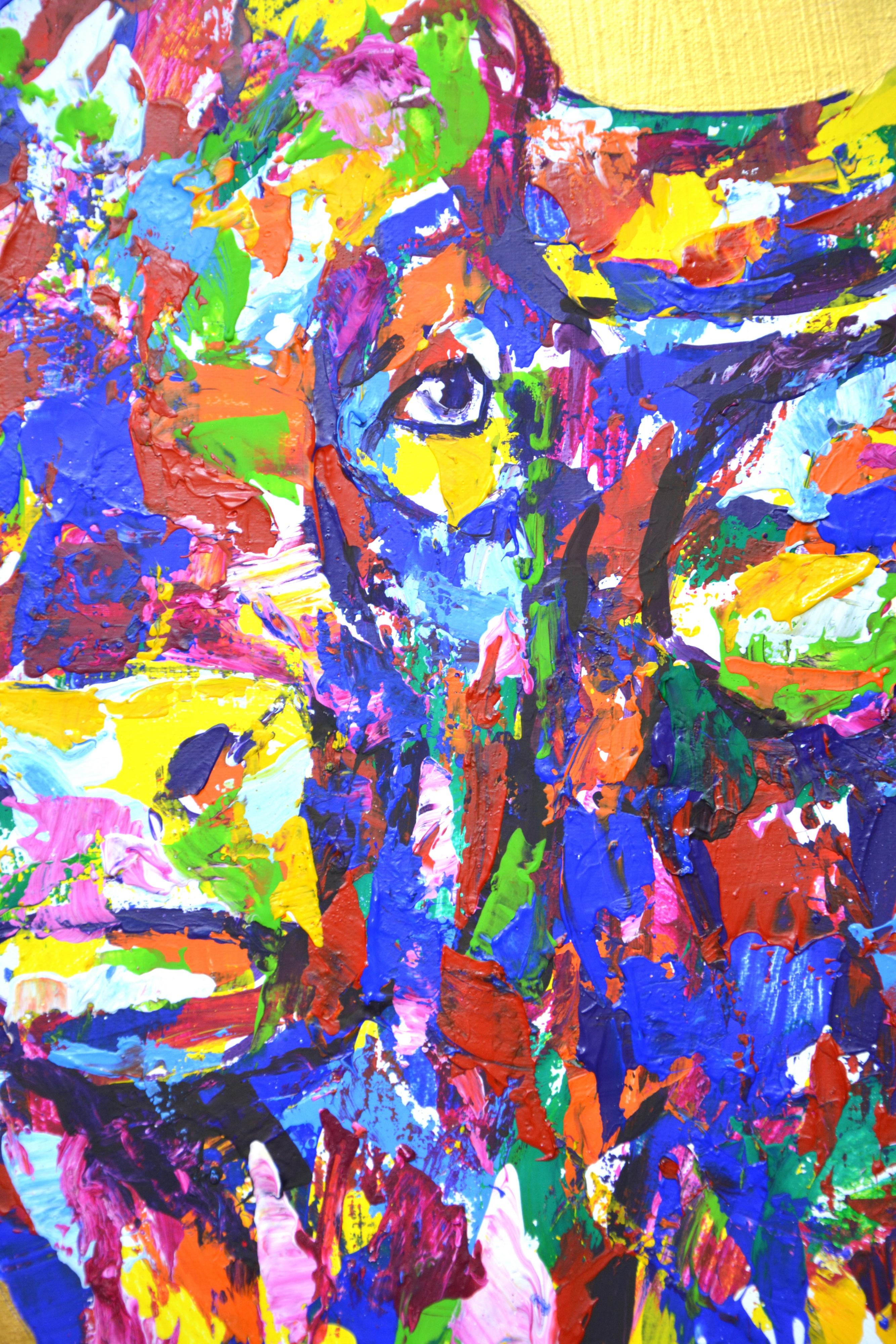 Stier auf Gold 2 - Pop Art Buntes Interieur Tiermalerei im Angebot 2