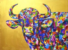 Bull on gold 2 - Pop Art Colorful Interior Animal Painitng