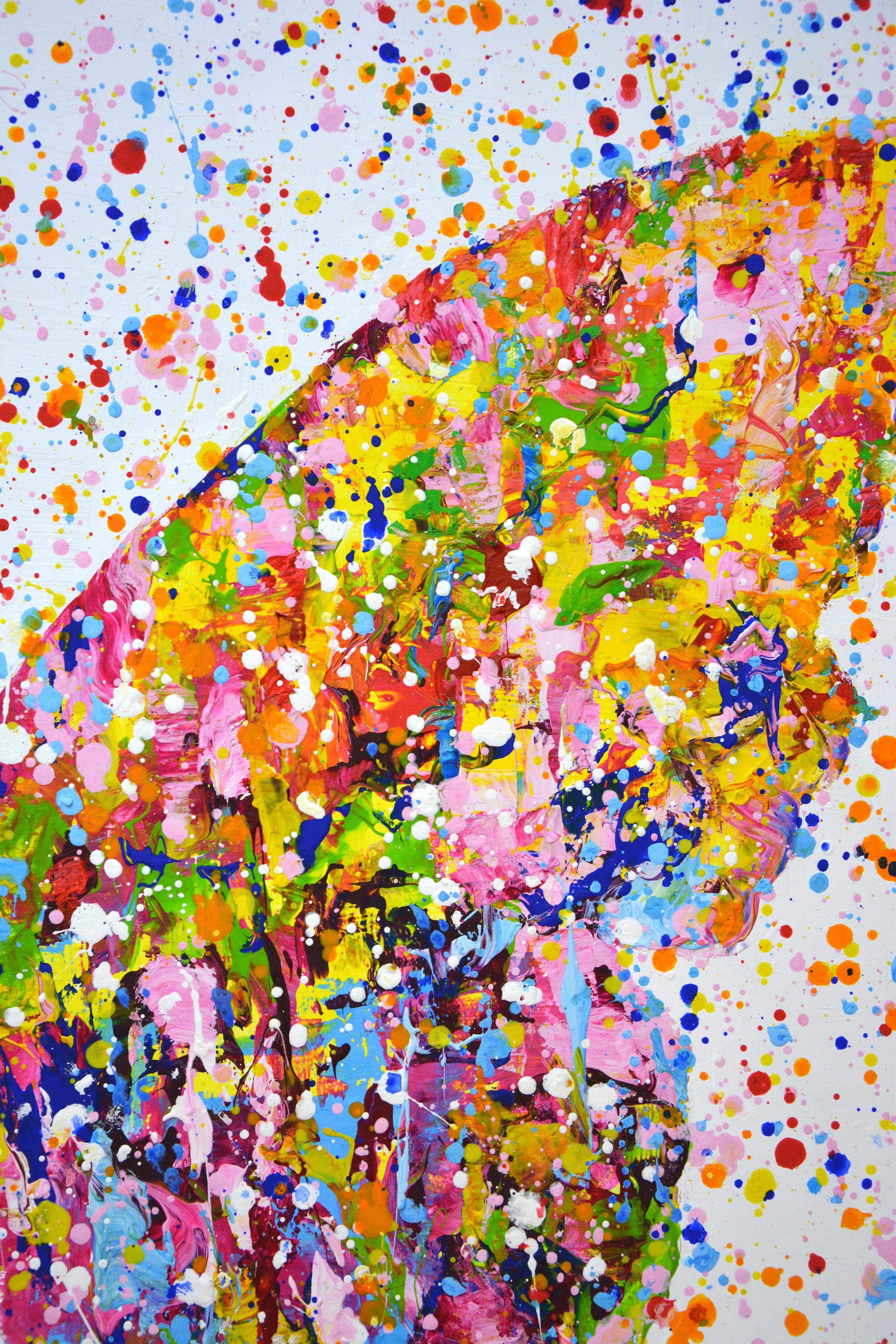 Papillon. Peinture abstraite moderne expressive créée avec des gouttes et des éclaboussures de peinture sur un fond blanc ! Les couleurs sont superposées les unes aux autres et correspondent également à des points différents. De nombreuses gouttes