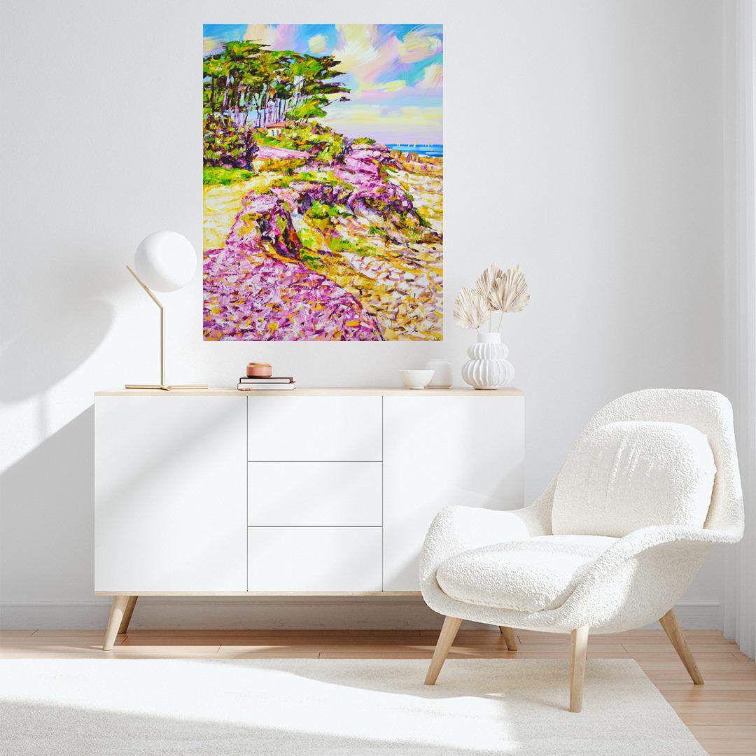 California. Campo rosa - Paisaje acrílico vibrante (60x80 cm) en venta 5