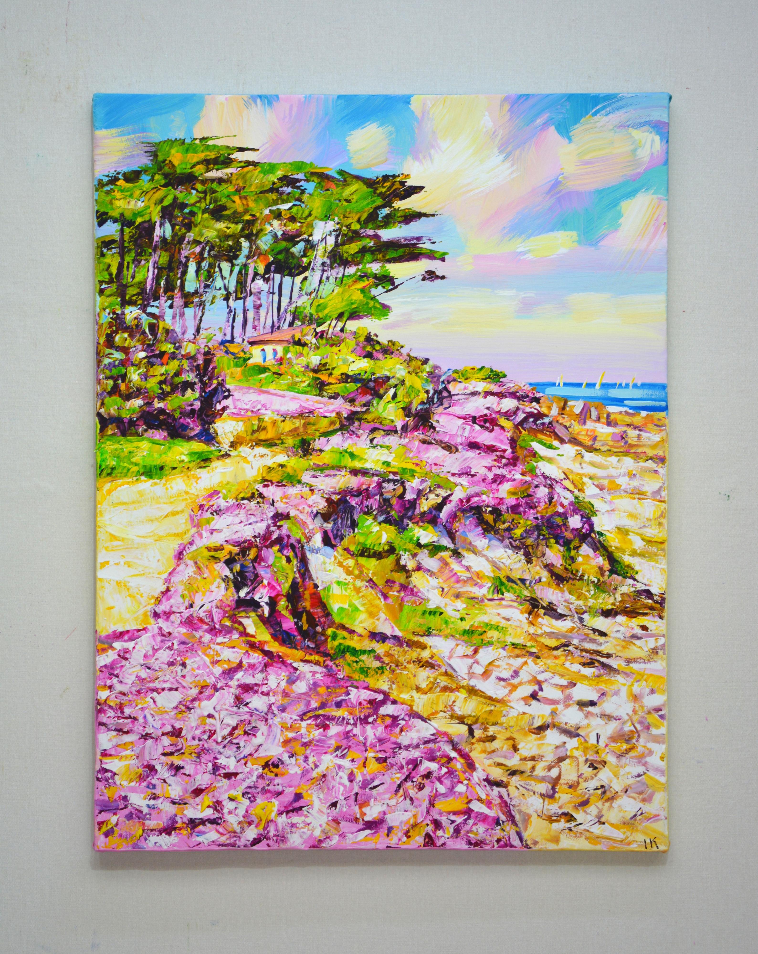 California. Campo rosa - Paisaje acrílico vibrante (60x80 cm) - Painting de Iryna Kastsova