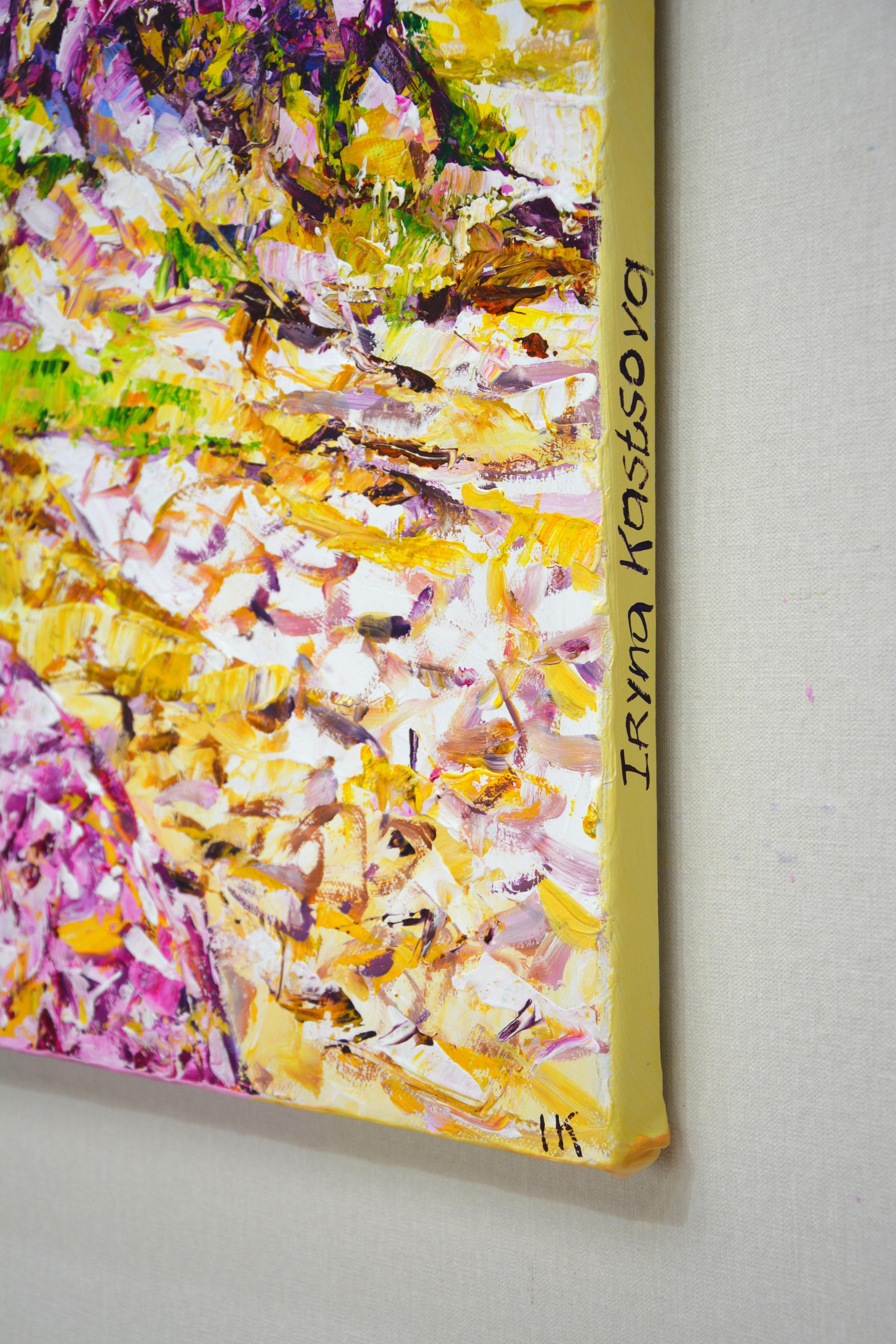 California. Campo rosa - Paisaje acrílico vibrante (60x80 cm) - Painting Impresionista de Iryna Kastsova