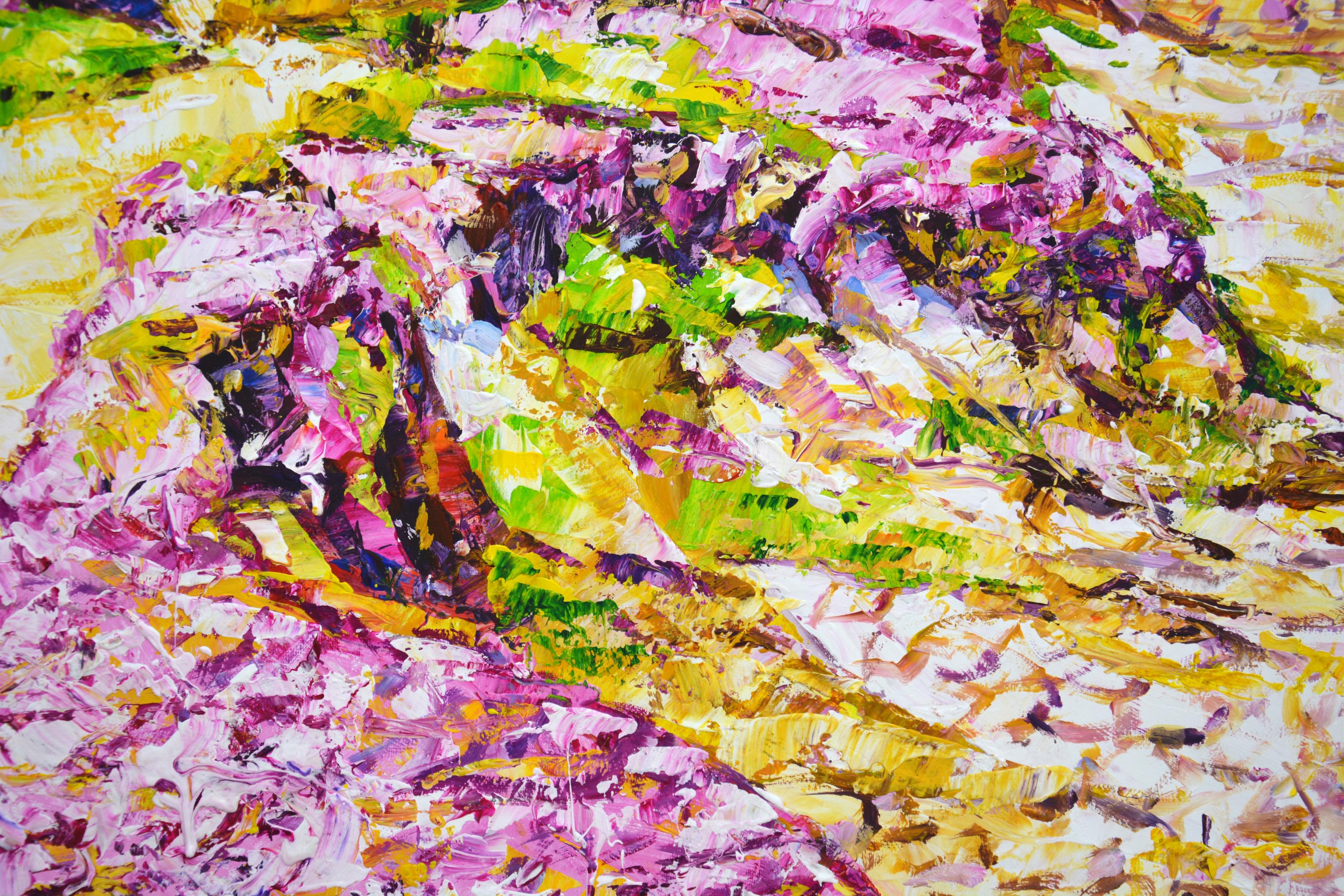 California. Campo rosa - Paisaje acrílico vibrante (60x80 cm)

Adéntrate en la radiante calidez de la Costa Oeste con 