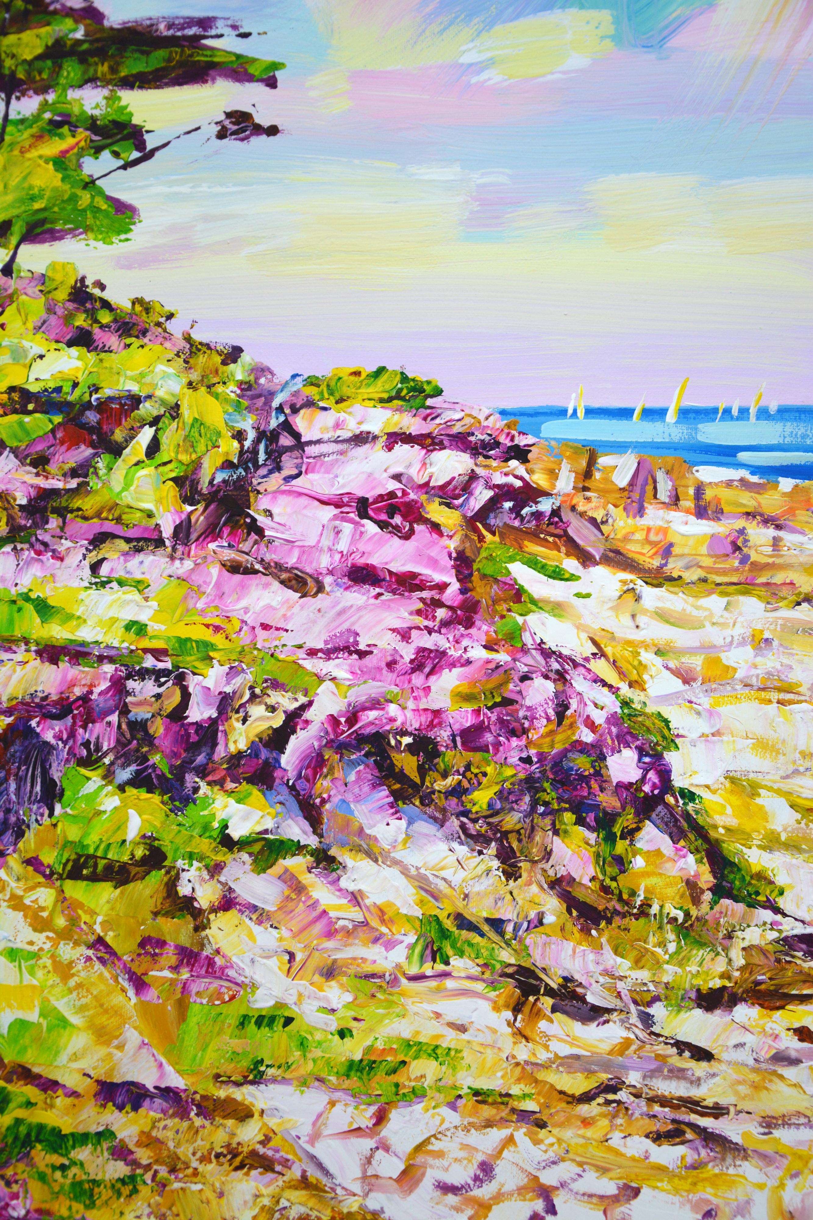 California. Campo rosa - Paisaje acrílico vibrante (60x80 cm) en venta 1