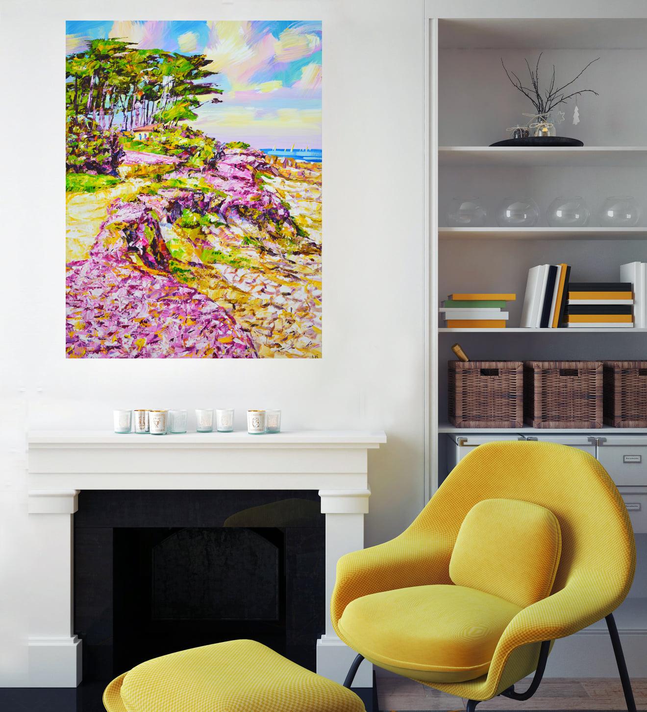 California. Campo rosa - Paisaje acrílico vibrante (60x80 cm) en venta 3