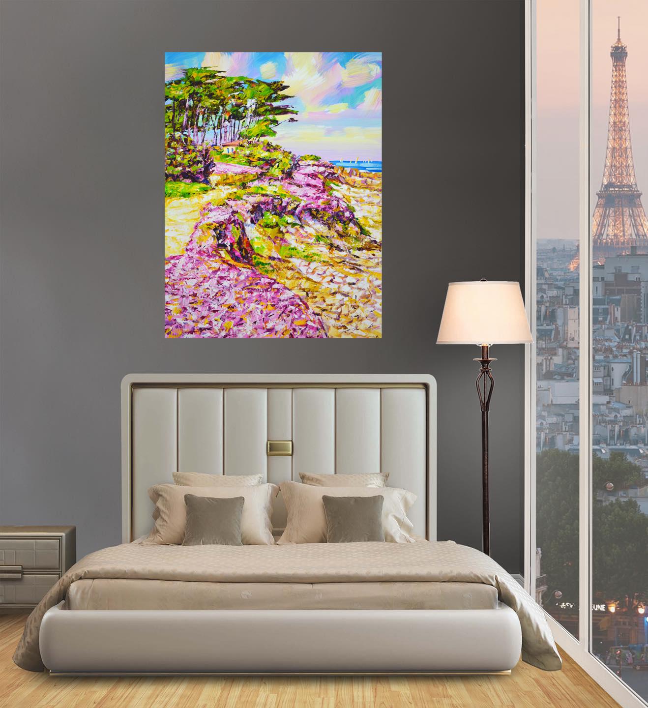 California. Campo rosa - Paisaje acrílico vibrante (60x80 cm) en venta 4