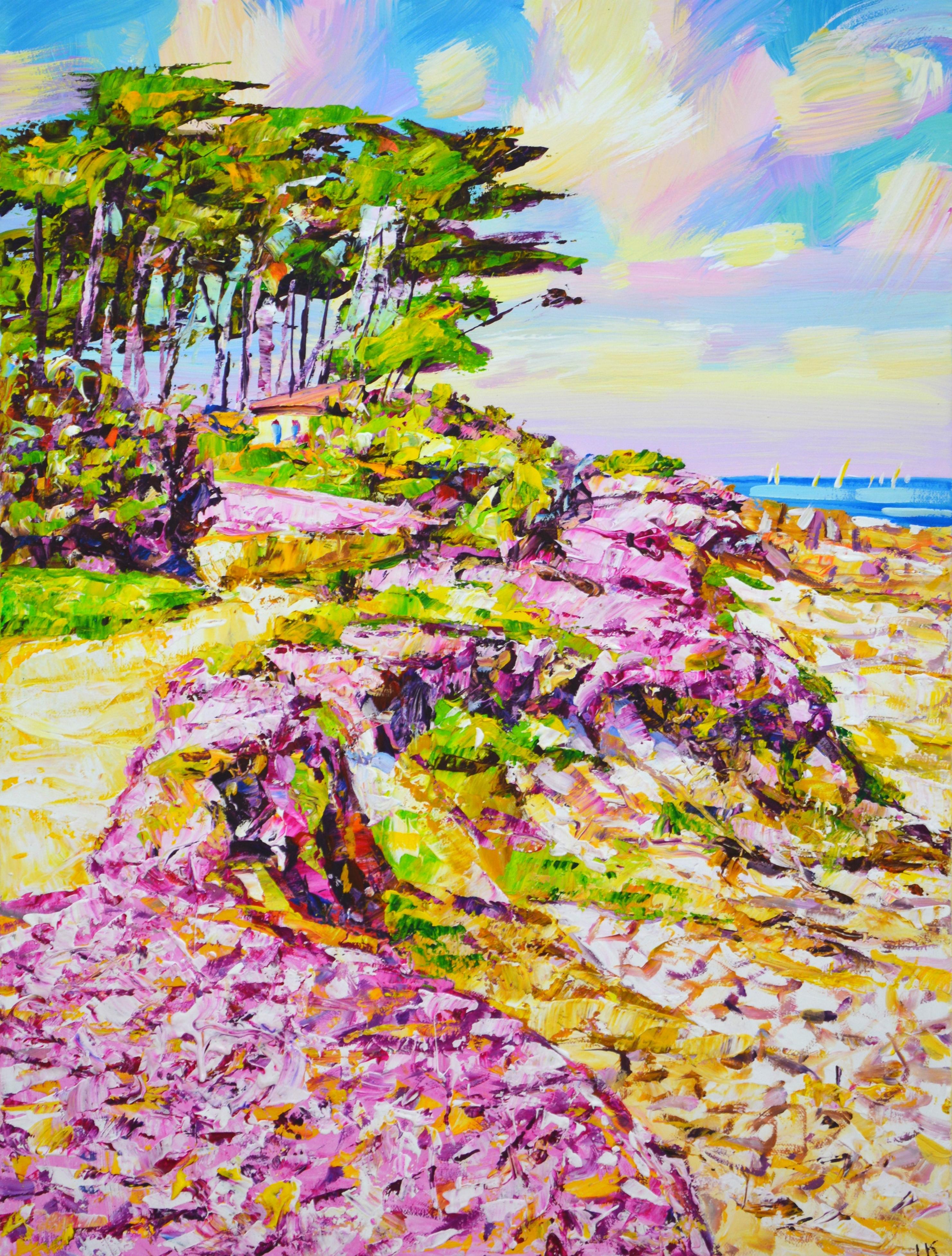 Interior Painting de Iryna Kastsova - California. Campo rosa - Paisaje acrílico vibrante (60x80 cm)