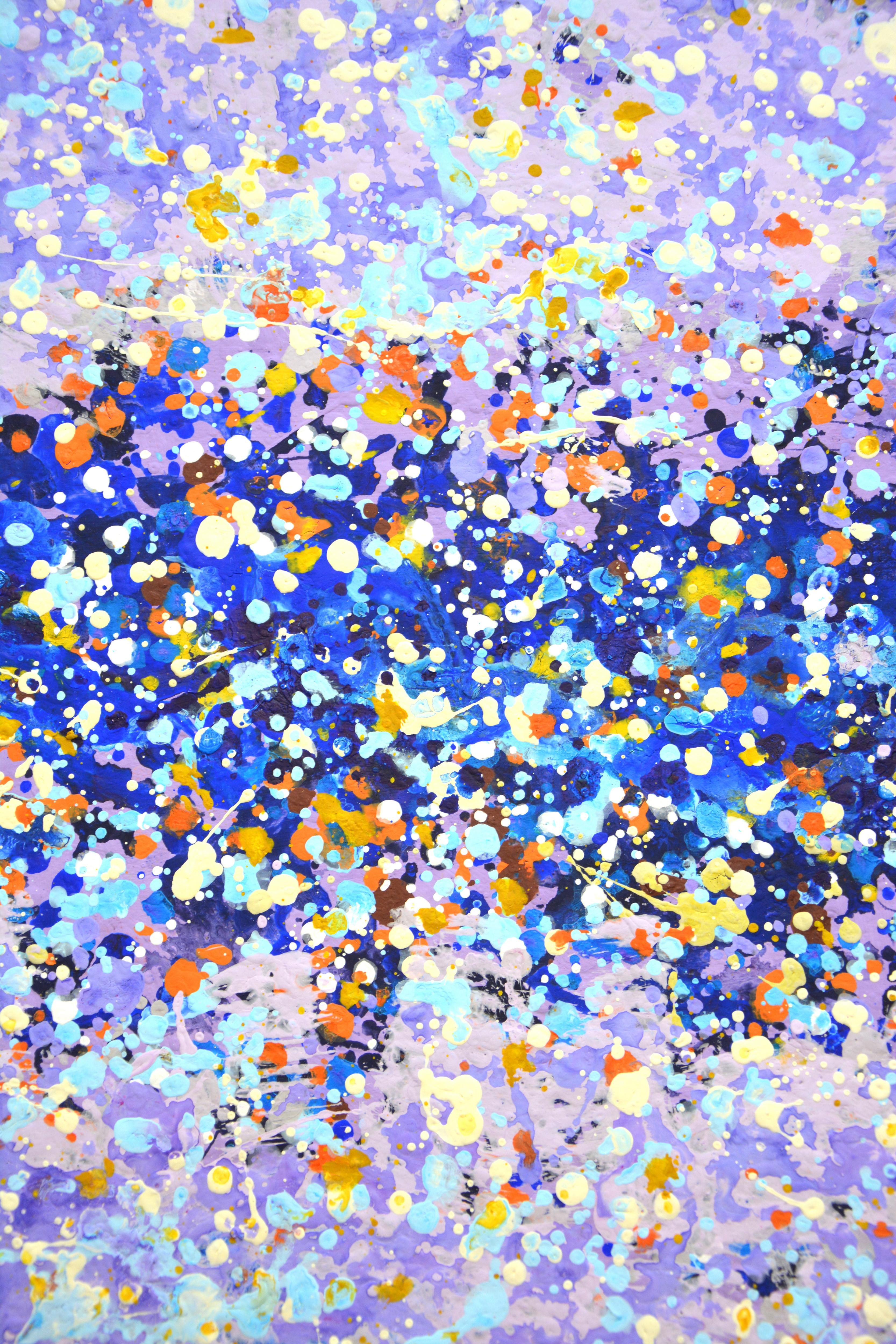 Christmas night. Expressive abstraction. A modern abstract painting created by drops and splashes of paint that sparkles and shimmers! Many colored drops of purple, blue, white.
A picture of good spatial quality, filled with positive energy, a fairy