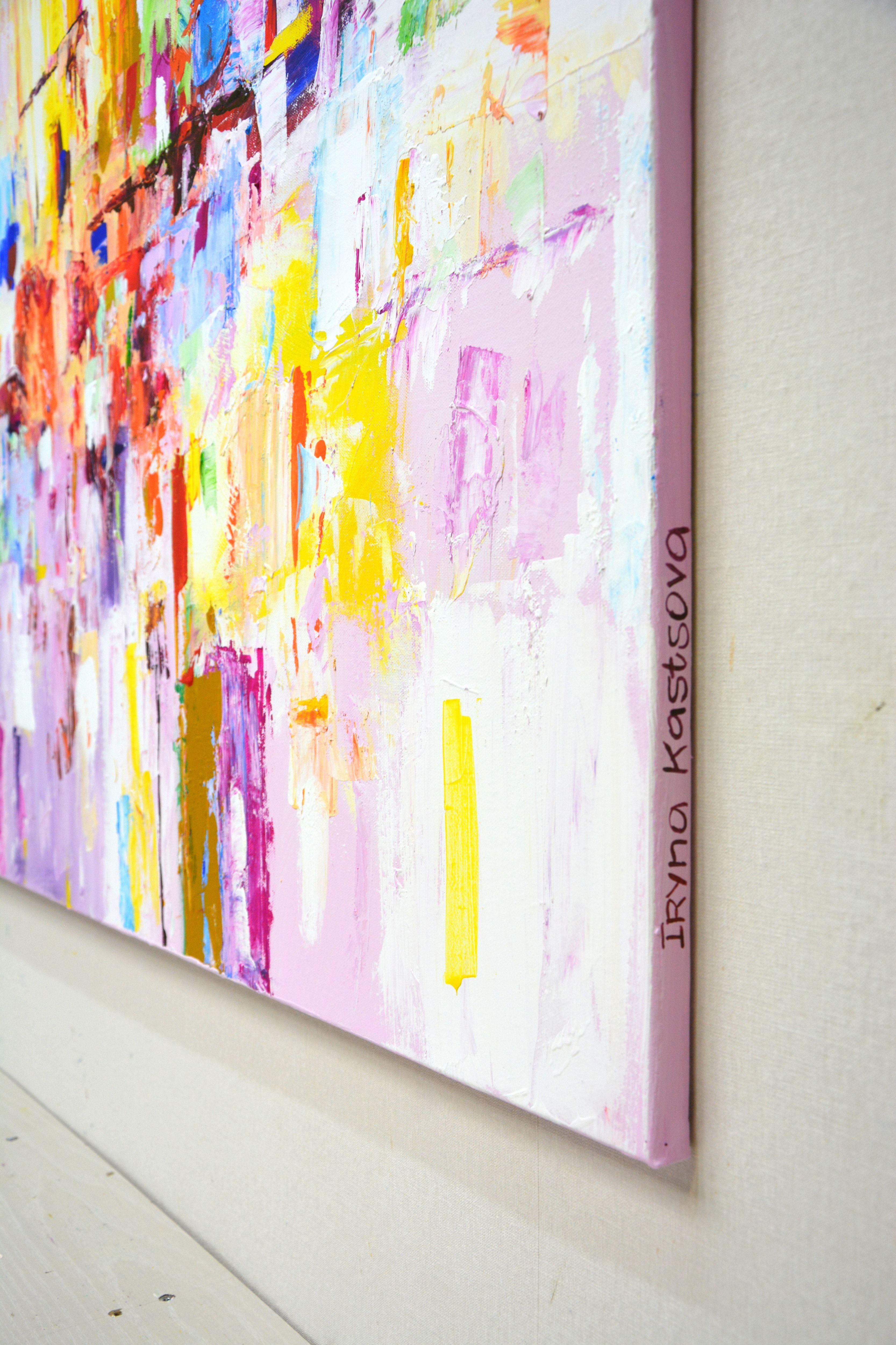 La città della gioia. Questo originale quadro astratto in acrilico metterà in risalto i tuoi interni. Il prodotto ha un design estetico moderno ed è pieno di energia positiva. I colori si sovrappongono e si sovrappongono l'un l'altro, ma si