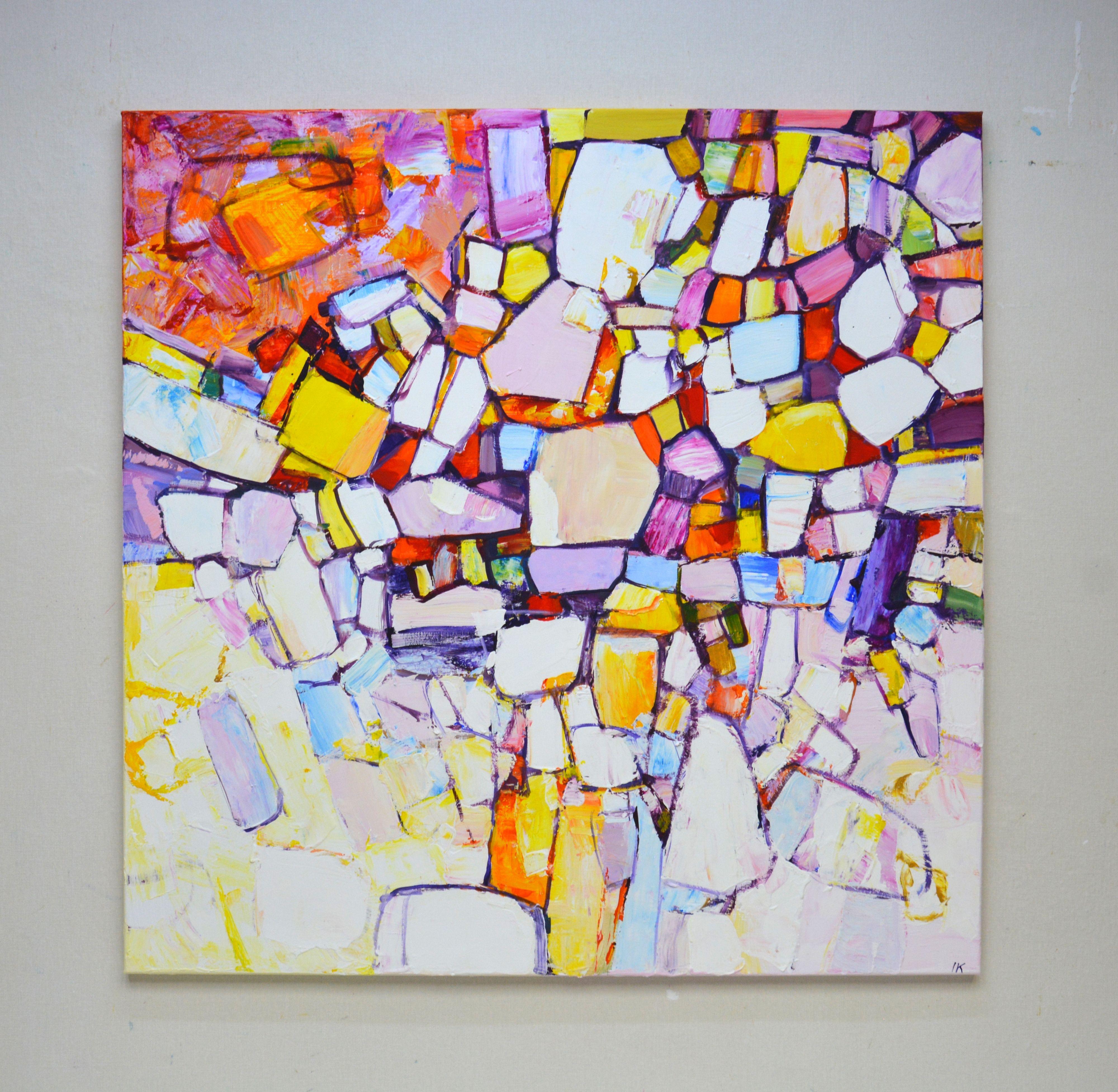 Color maze 2., Painting, Acrylic on Canvas - Gray Abstract Painting by Iryna Kastsova