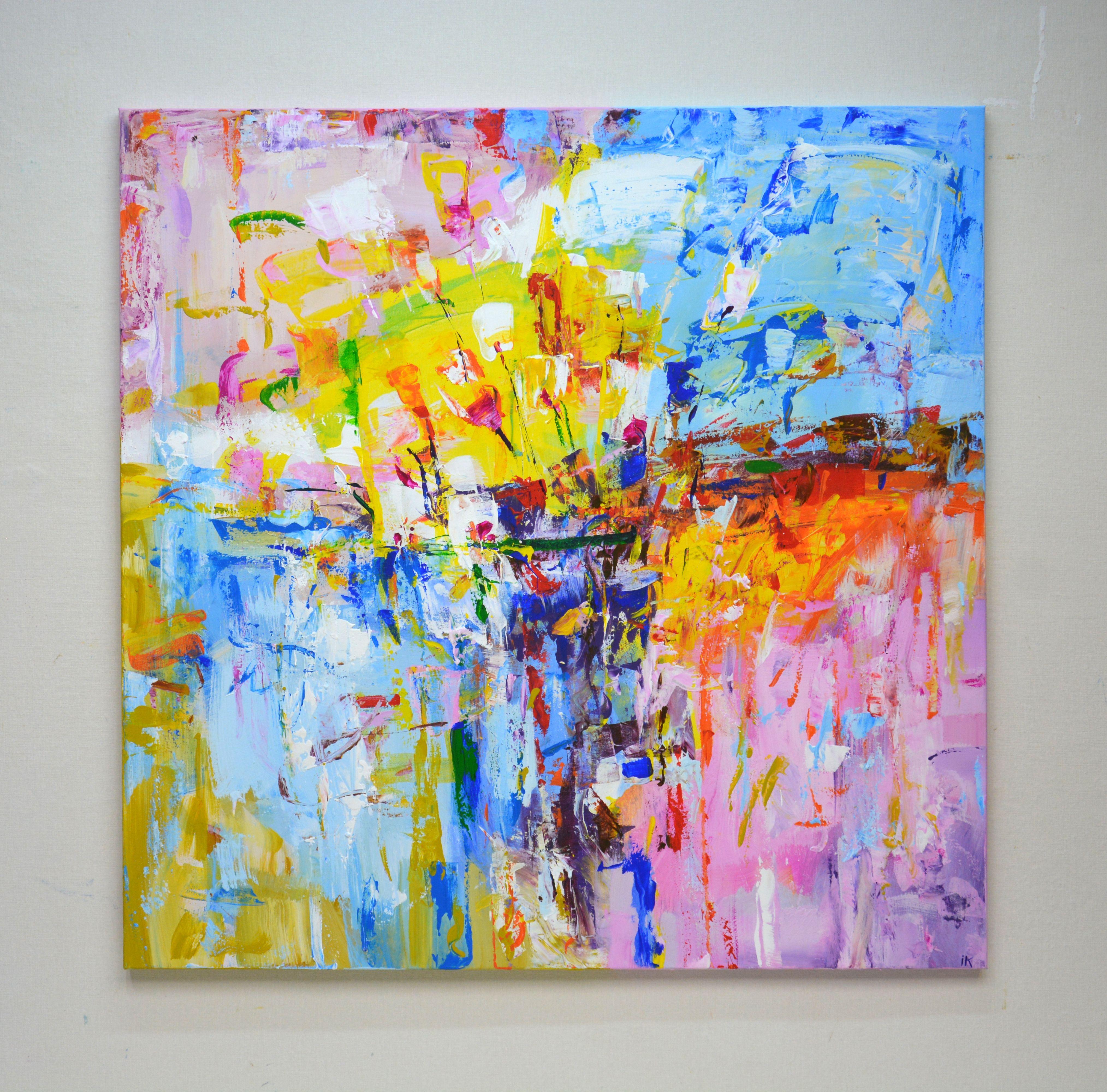 Colors of a new day. This unique, abstract, acrylic painting will accentuate your interior. The product has a mature modern aesthetic design and is filled with positive energy. Colors overlap and overlap, and also ascertain with subtle and vivid