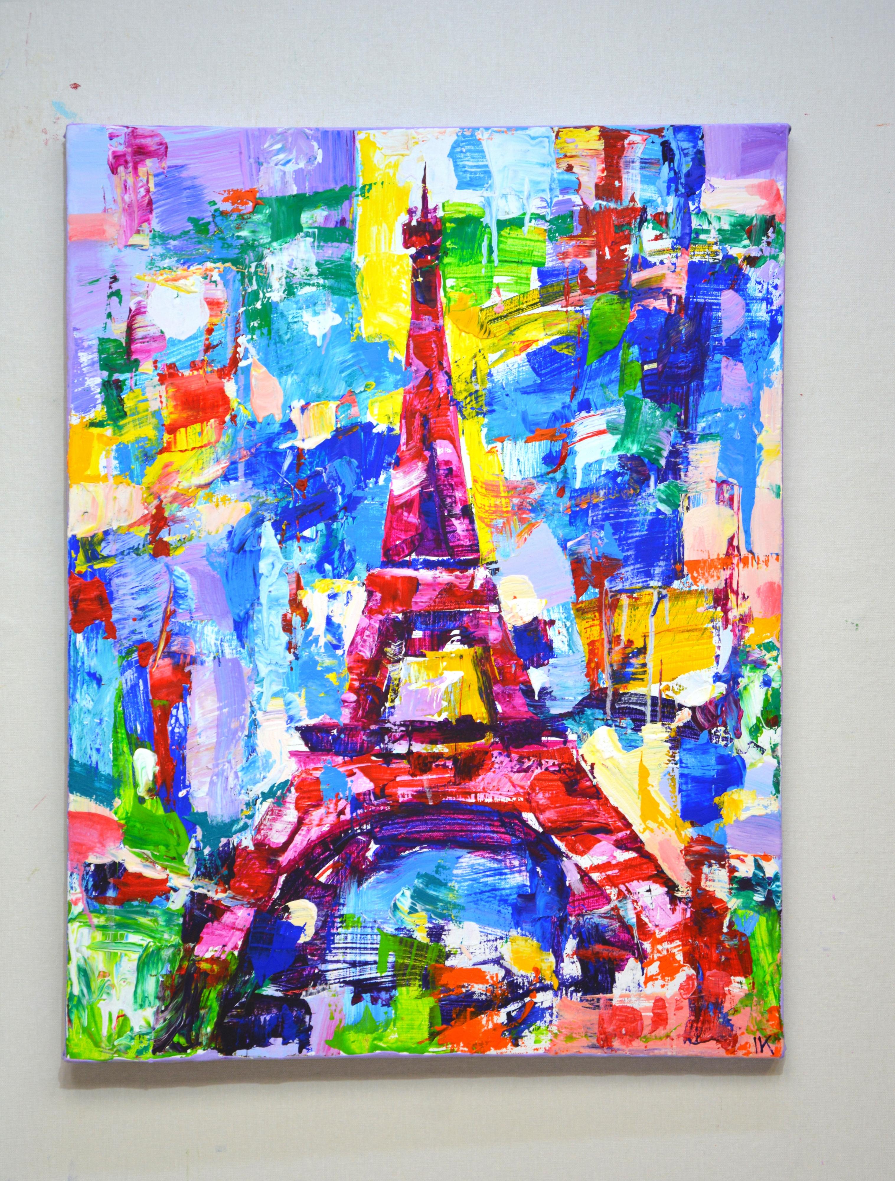 Torre Eiffel Pintura Pop Art Estilo Francés - Painting de Iryna Kastsova