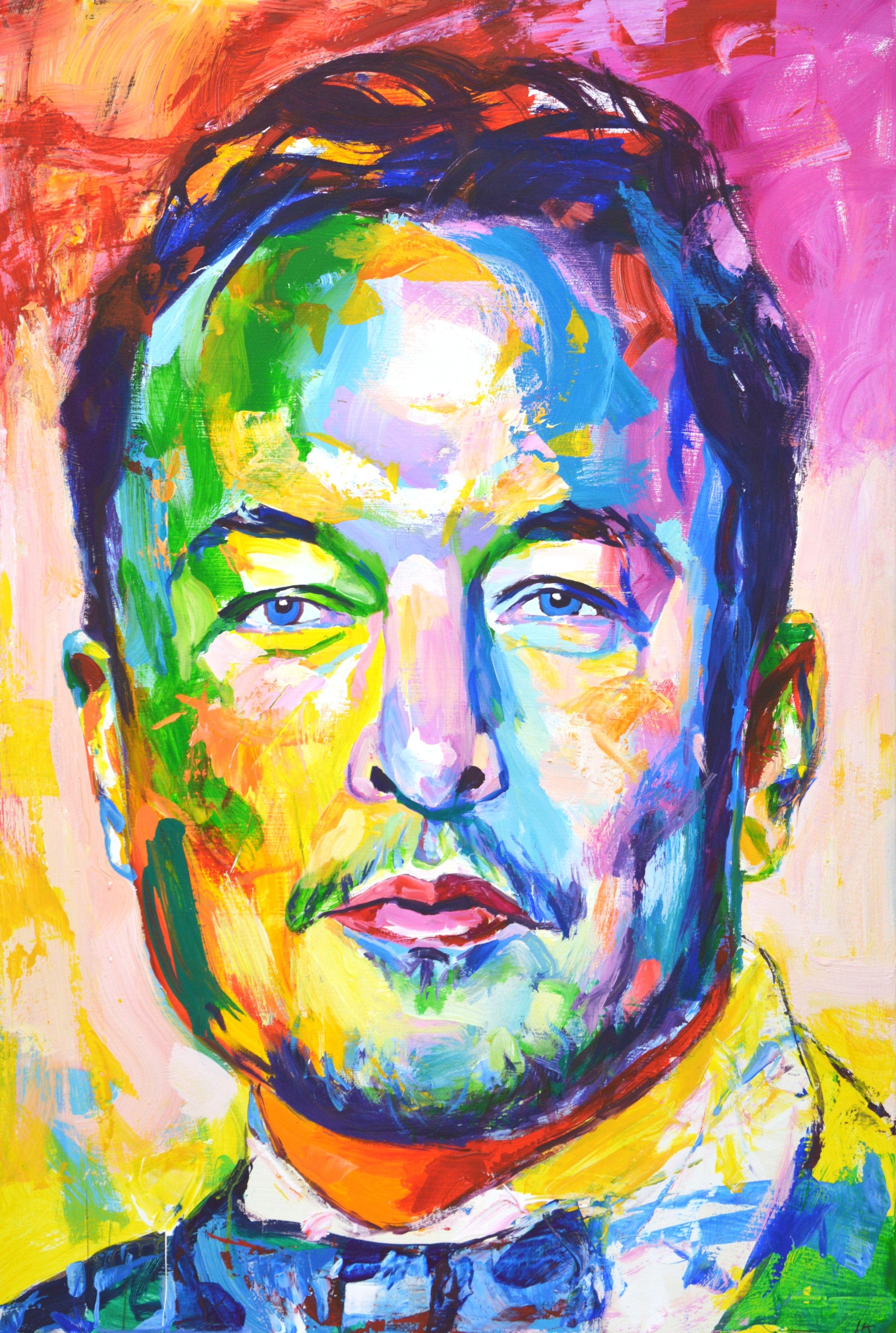 Elon Musk, Gemälde, Acryl auf Leinwand – Painting von Iryna Kastsova