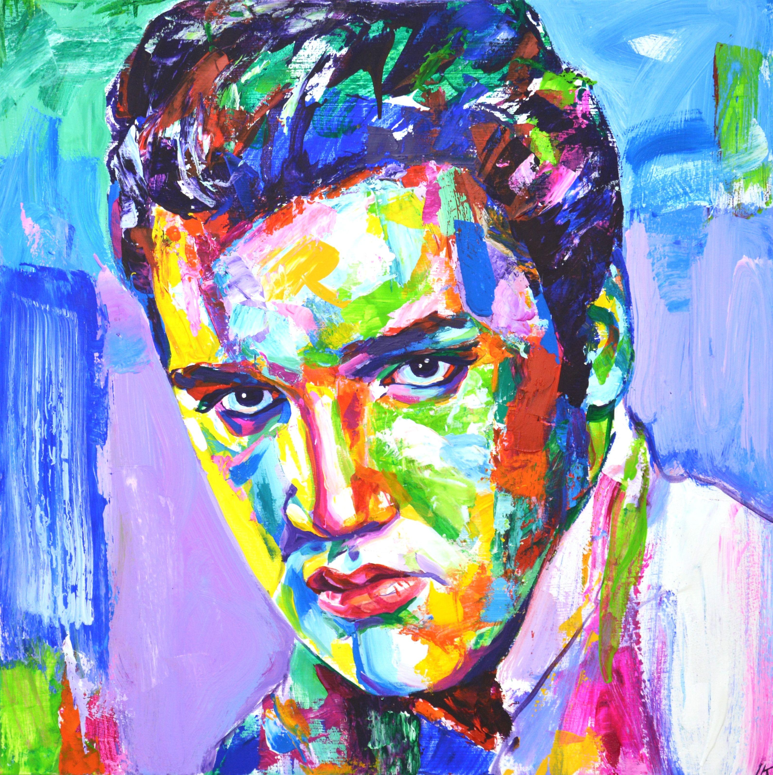 Elvis Aron Presley is an American singer and actor, one of the most commercially successful performers of popular music of the 20th century. Also known as the "King of Rock and Roll".  pop art. expressionism. spontaneous realism. Used a bright